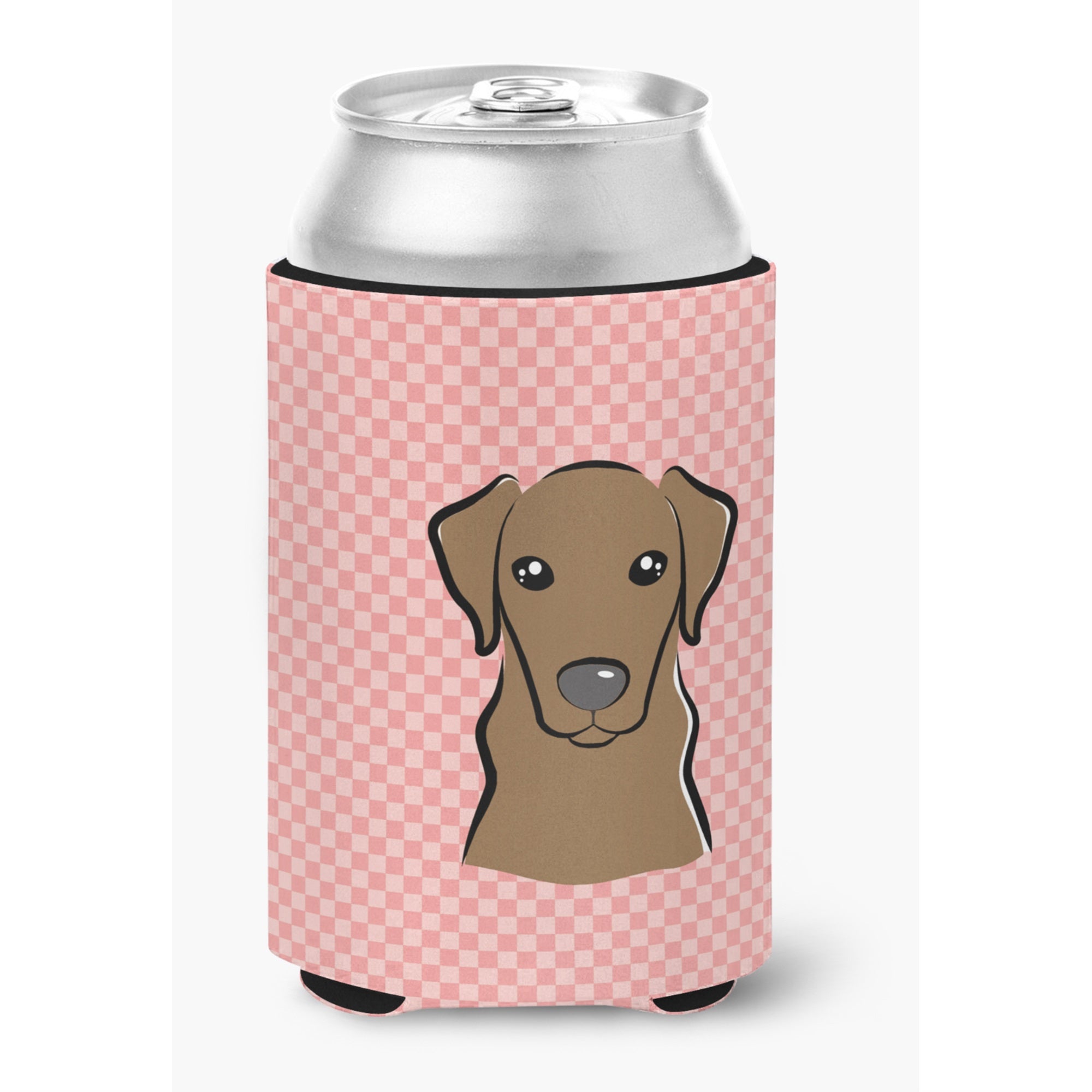 Checkerboard Pink Chocolate Labrador Can Or Bottle Hugger