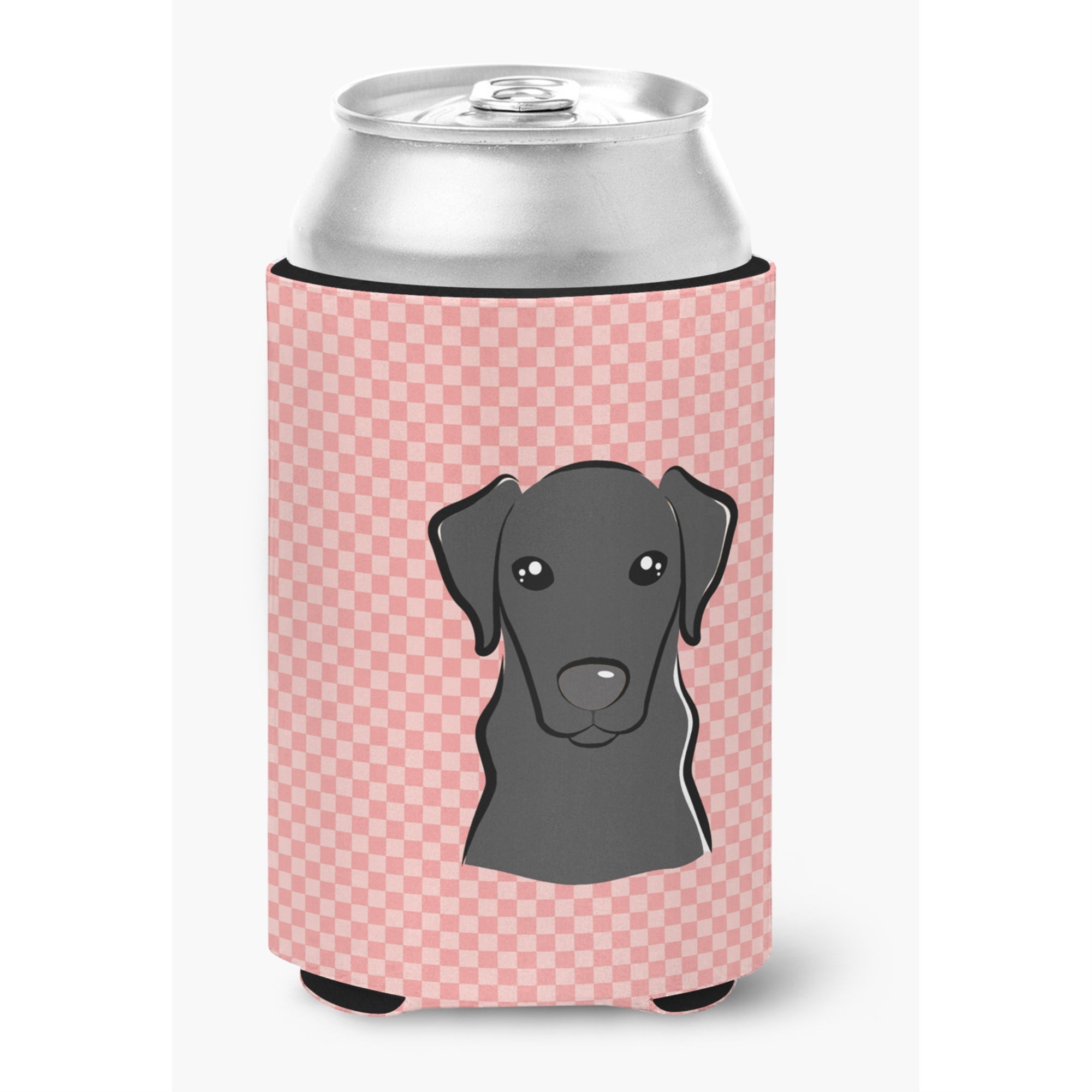 Checkerboard Pink Black Labrador Can Or Bottle Hugger