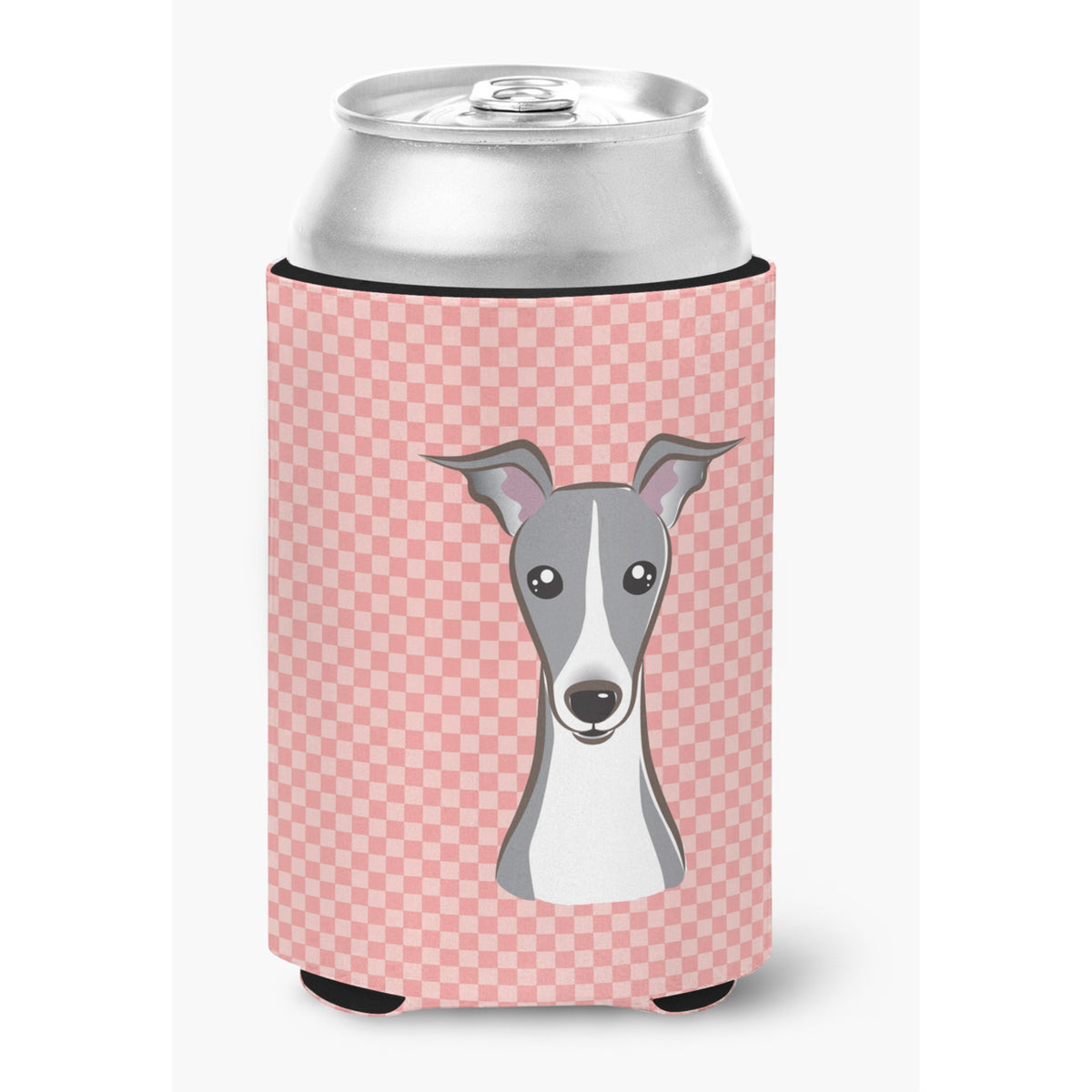 Checkerboard Pink Italian Greyhound Can Or Bottle Hugger