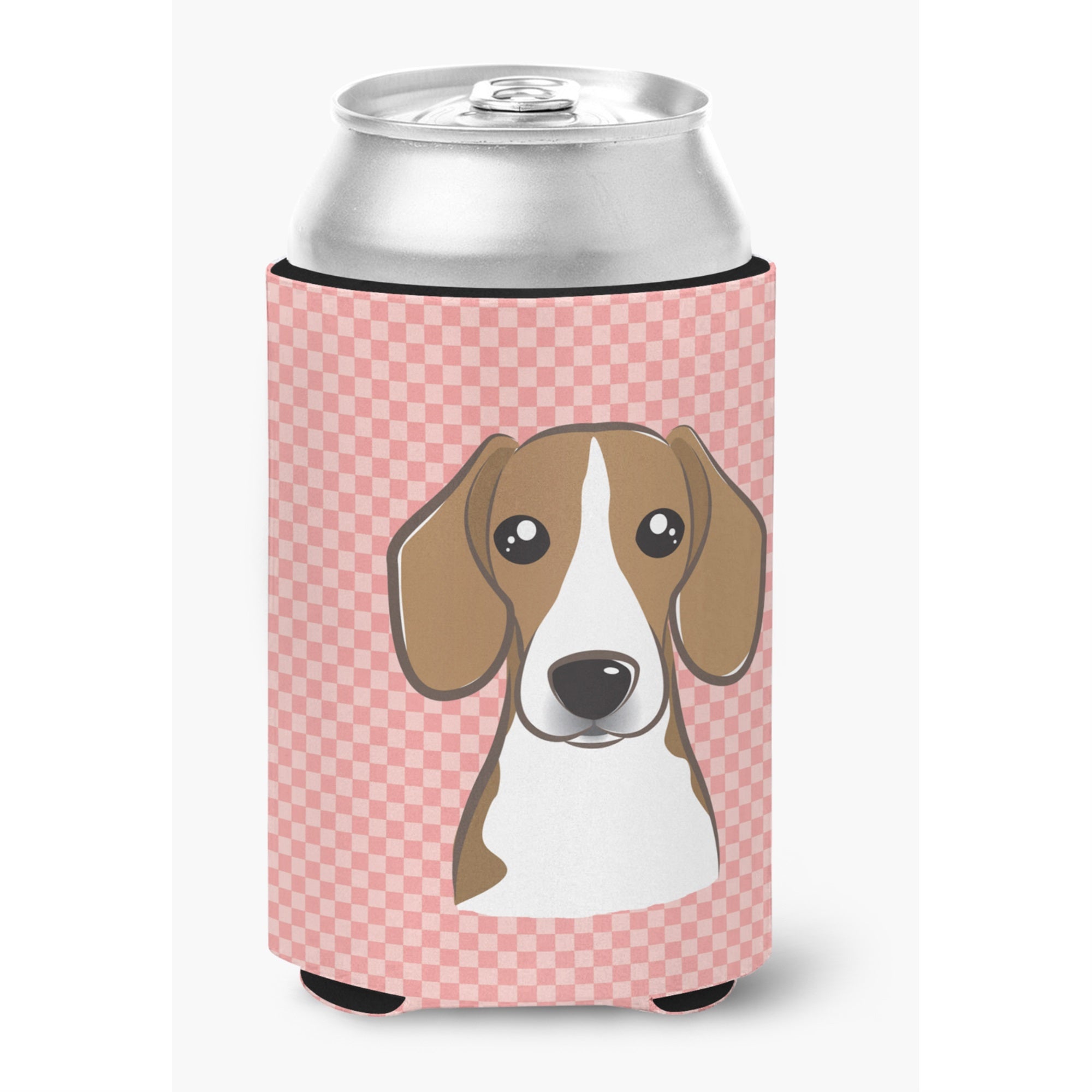 Checkerboard Pink Beagle Can Or Bottle Hugger