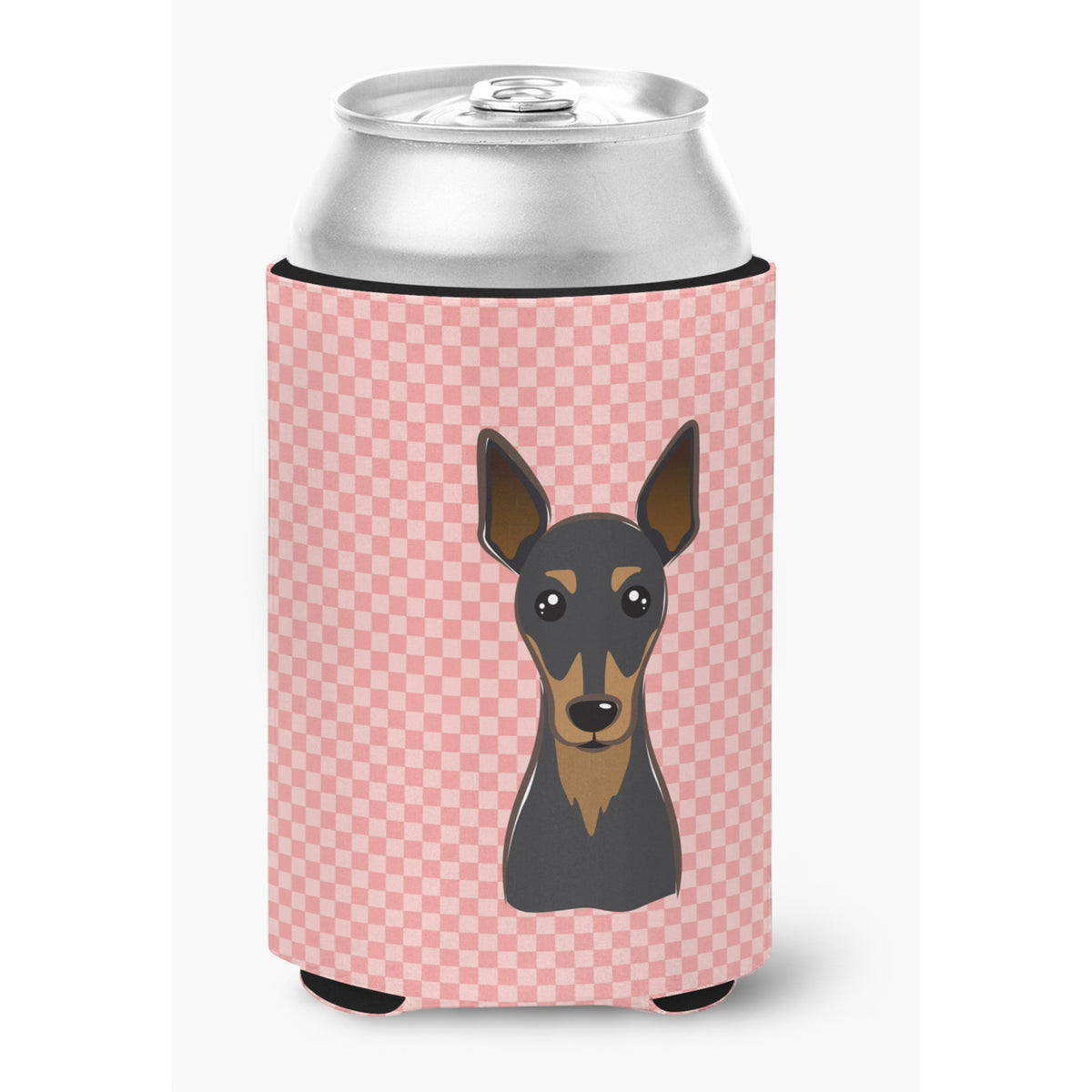 Checkerboard Pink Min Pin Can Or Bottle Hugger