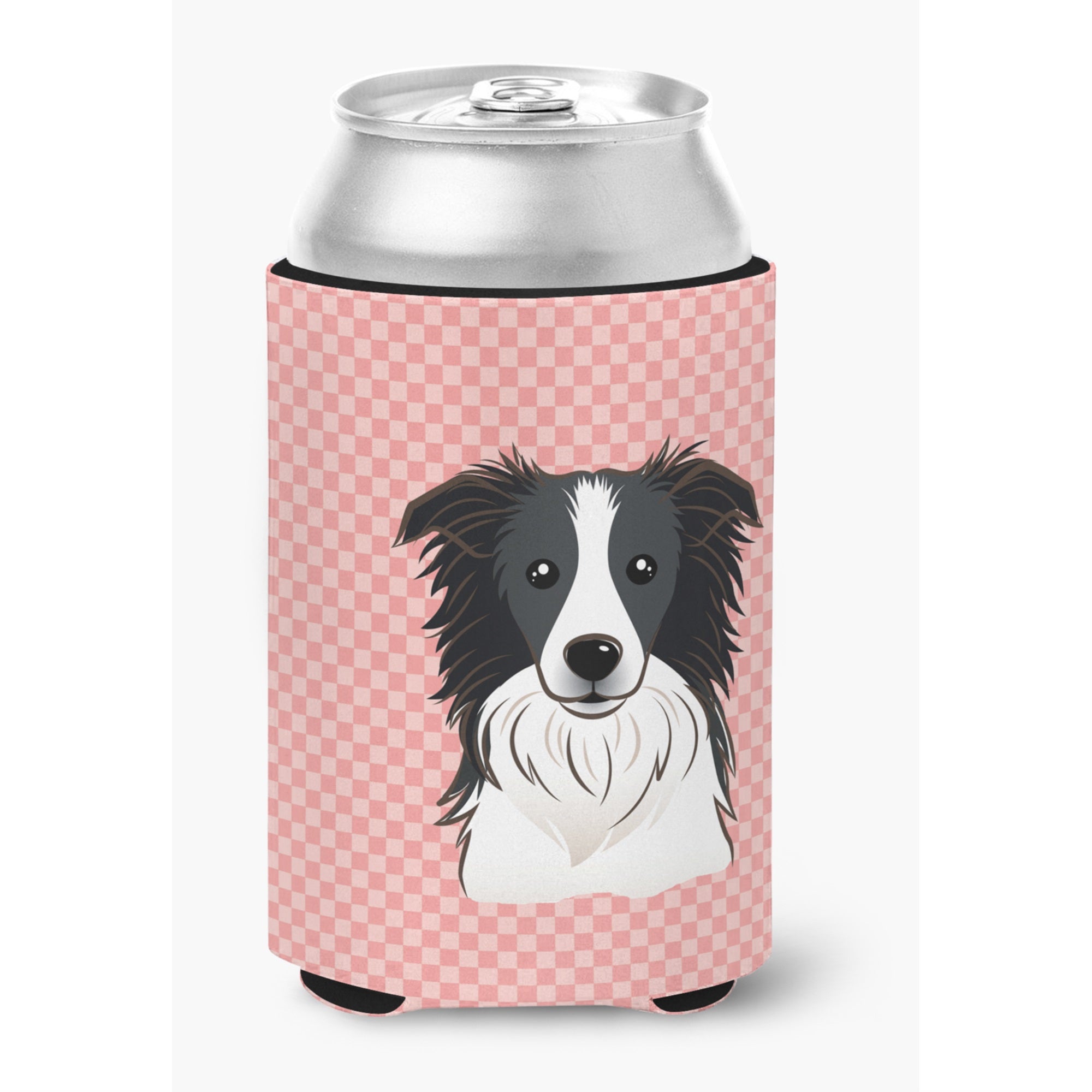 Checkerboard Pink Border Collie Can Or Bottle Hugger