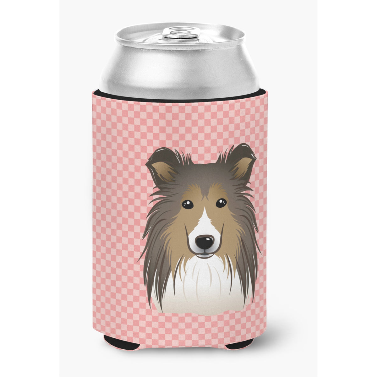 Checkerboard Pink Sheltie Can Or Bottle Hugger