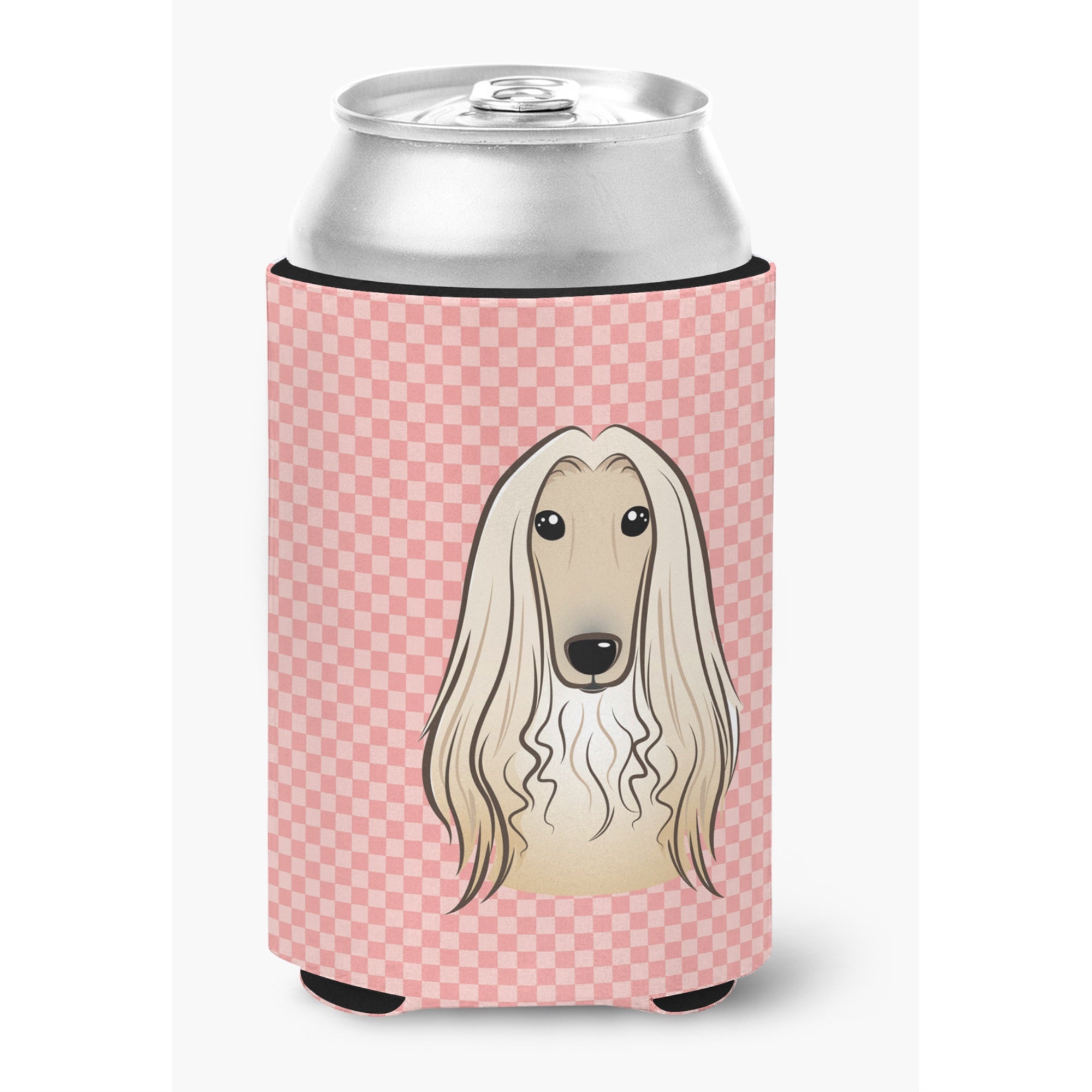 Checkerboard Pink Afghan Hound Can Or Bottle Hugger