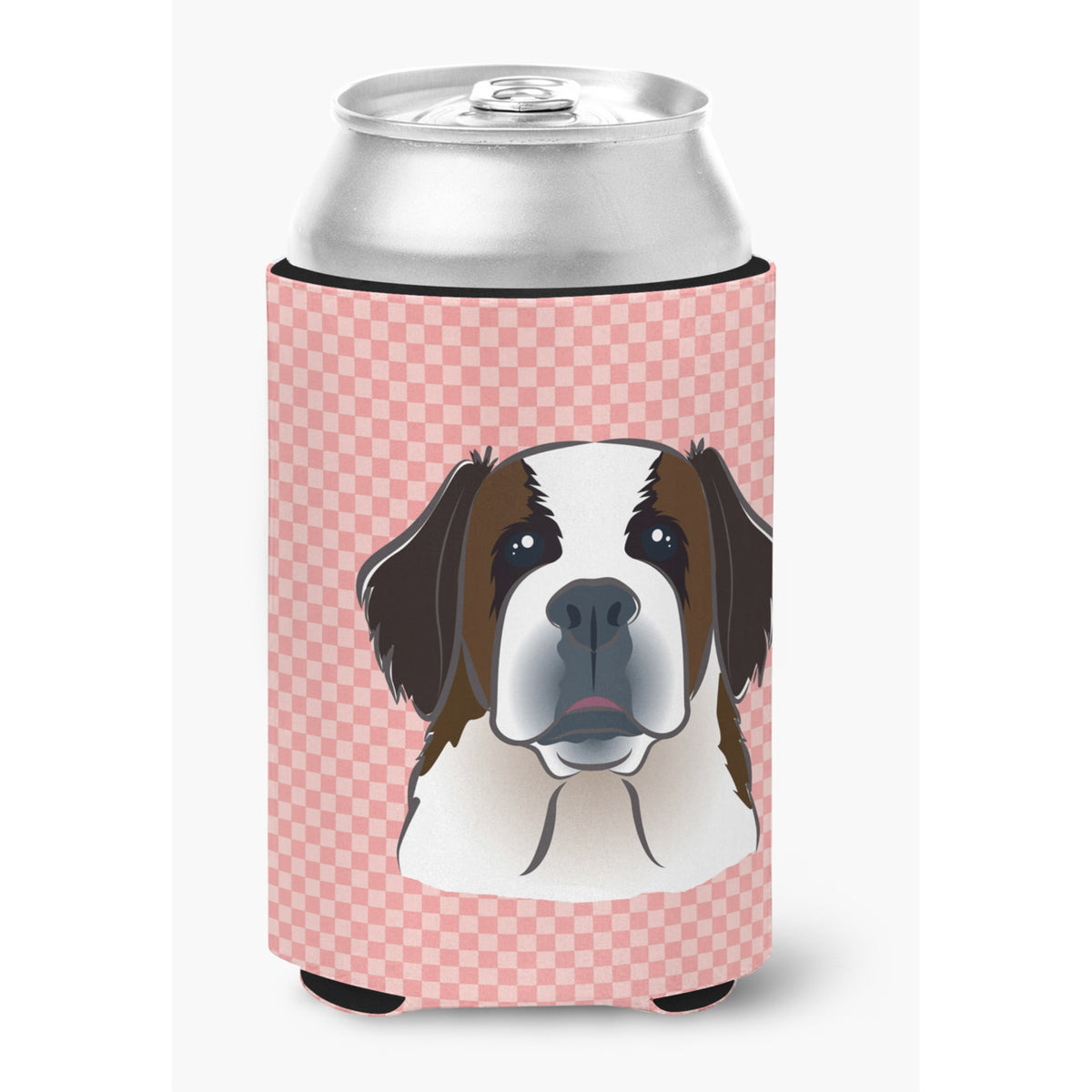 Checkerboard Pink Saint Bernard Can Or Bottle Hugger