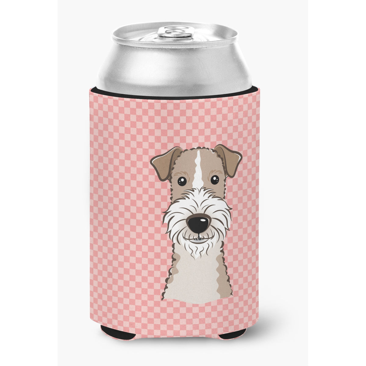 Checkerboard Pink Wire Haired Fox Terrier Can Or Bottle Hugger