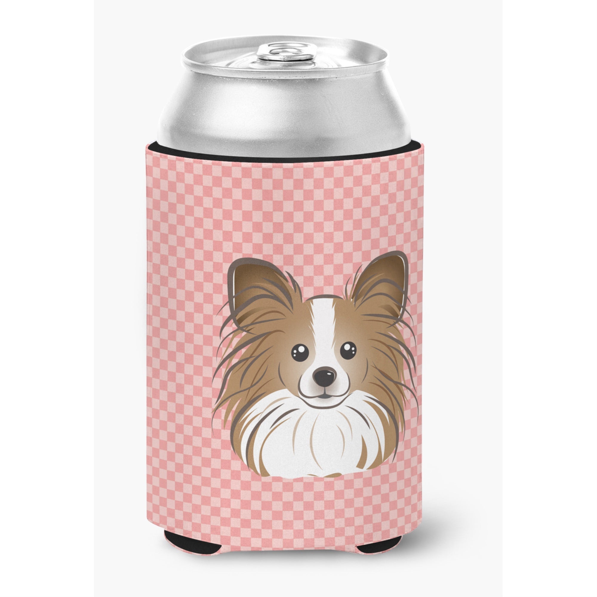 Checkerboard Pink Papillon Can Or Bottle Hugger