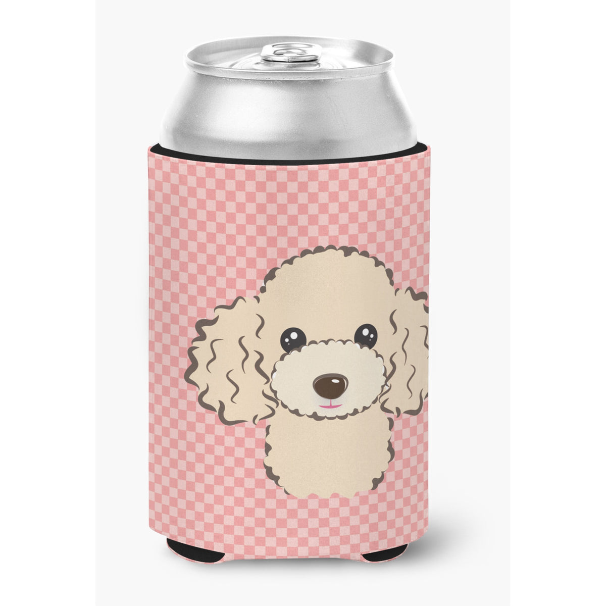 Checkerboard Pink Buff Poodle Can Or Bottle Hugger