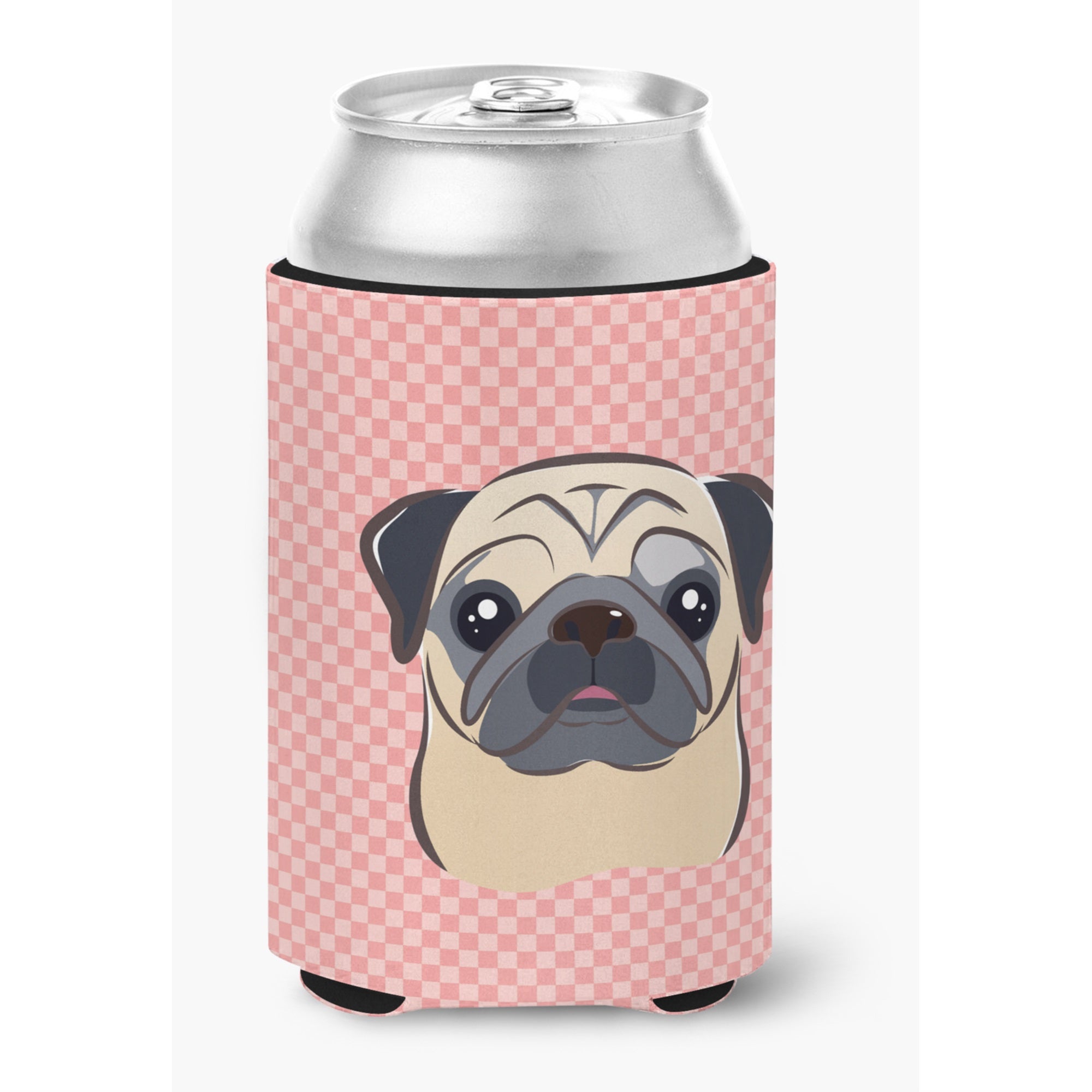 Checkerboard Pink Fawn Pug Can Or Bottle Hugger