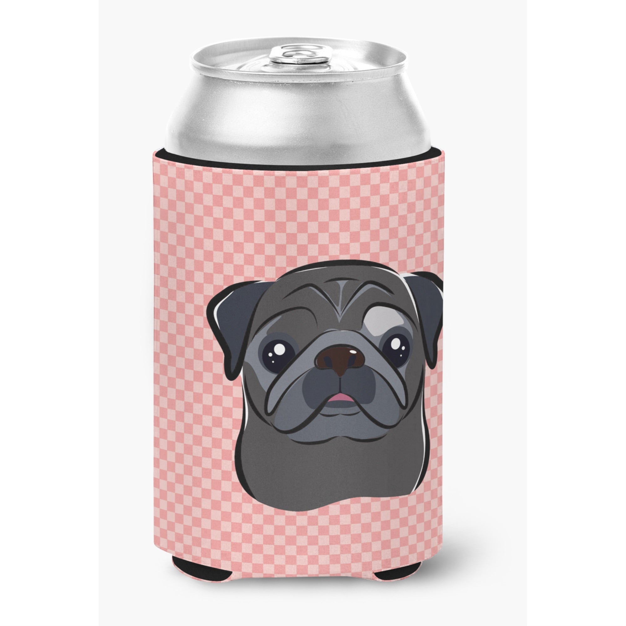 Checkerboard Pink Black Pug Can Or Bottle Hugger