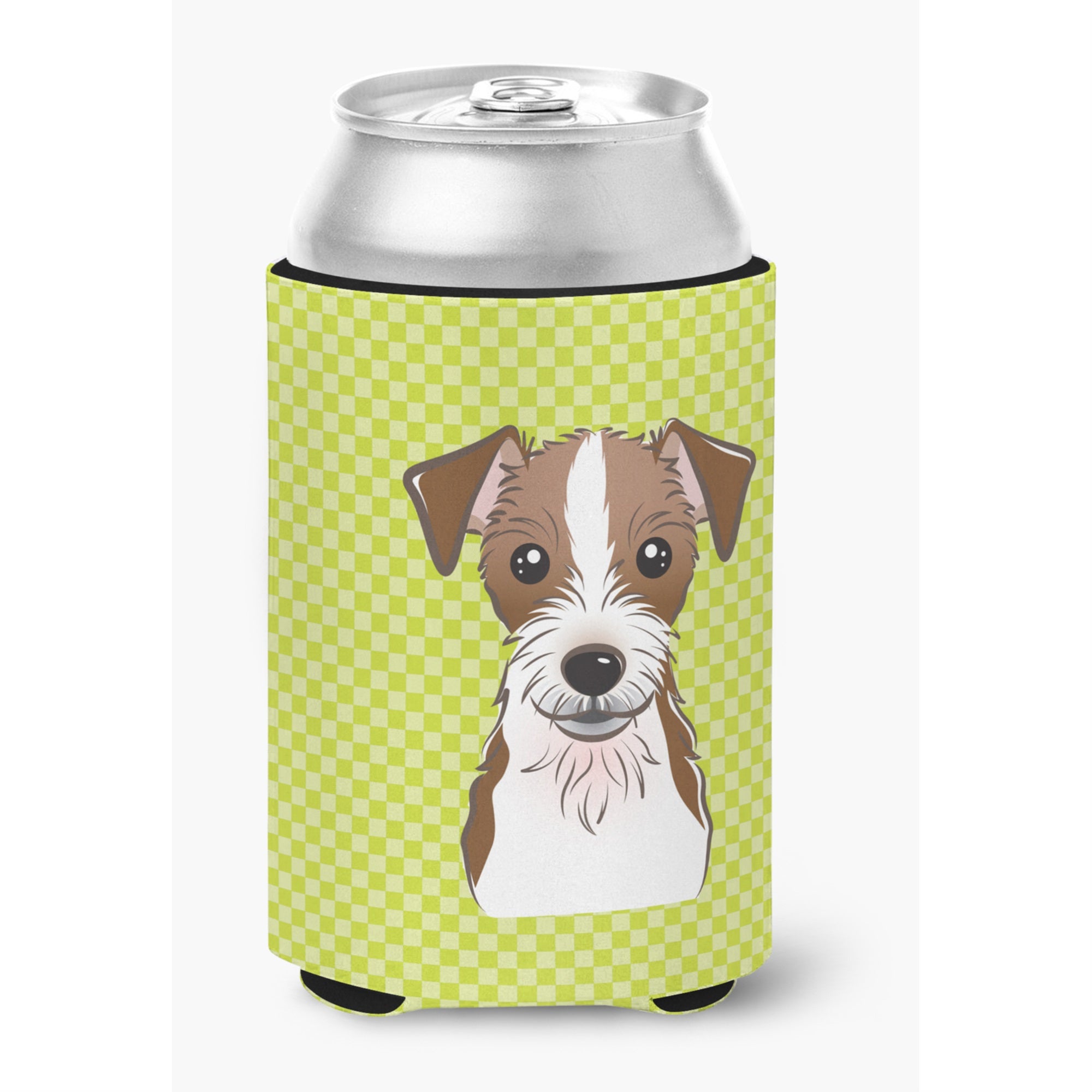 Checkerboard Lime Green Jack Russell Terrier Can Or Bottle Hugger