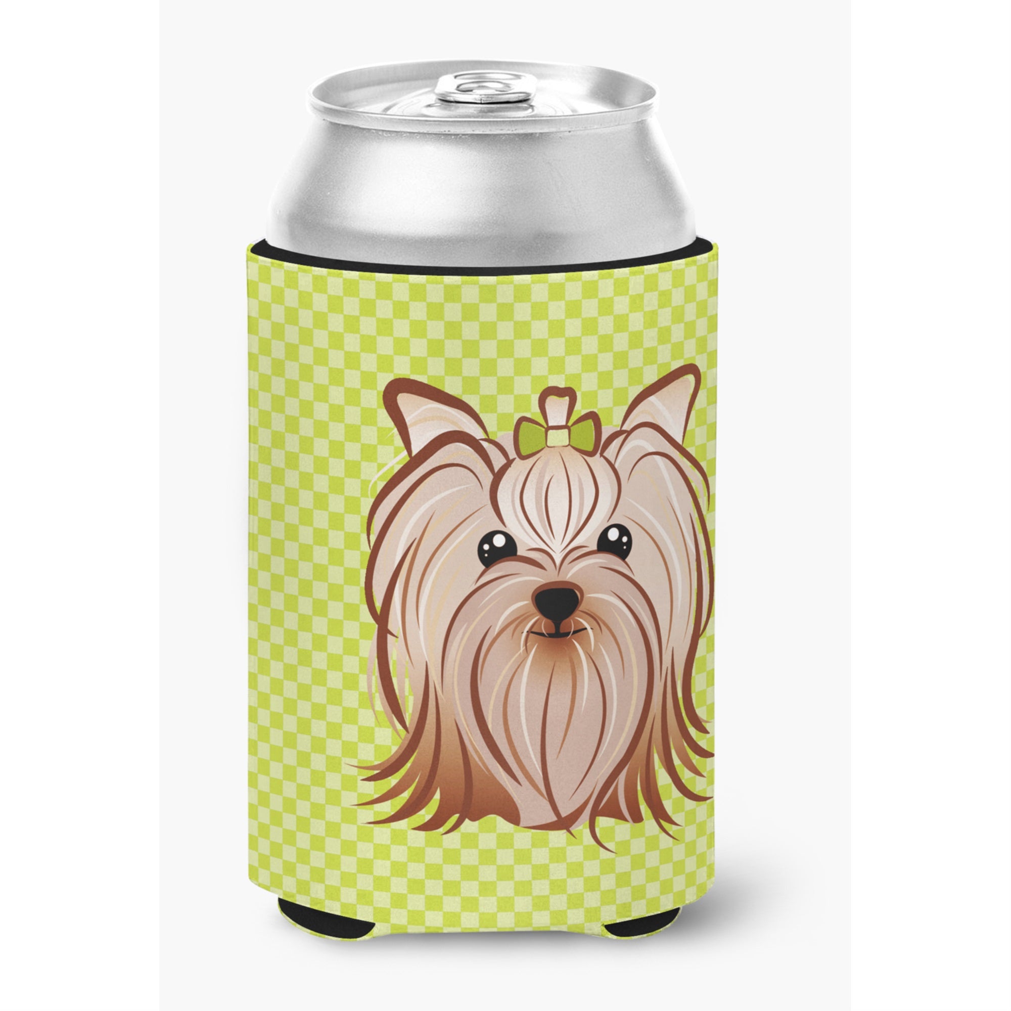 Checkerboard Lime Green Yorkie Yorkishire Terrier Can Or Bottle Hugger