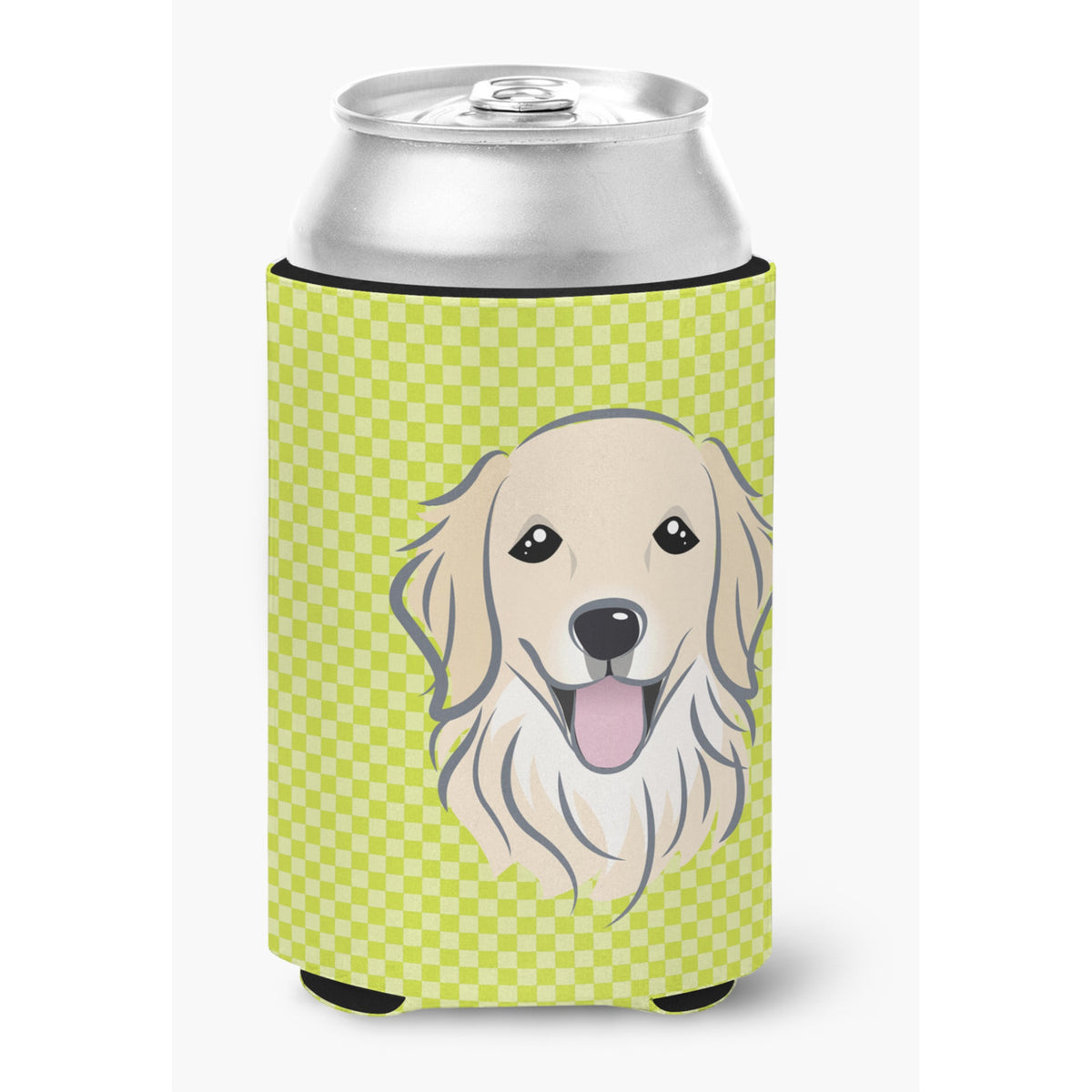 Checkerboard Lime Green Golden Retriever Can Or Bottle Hugger
