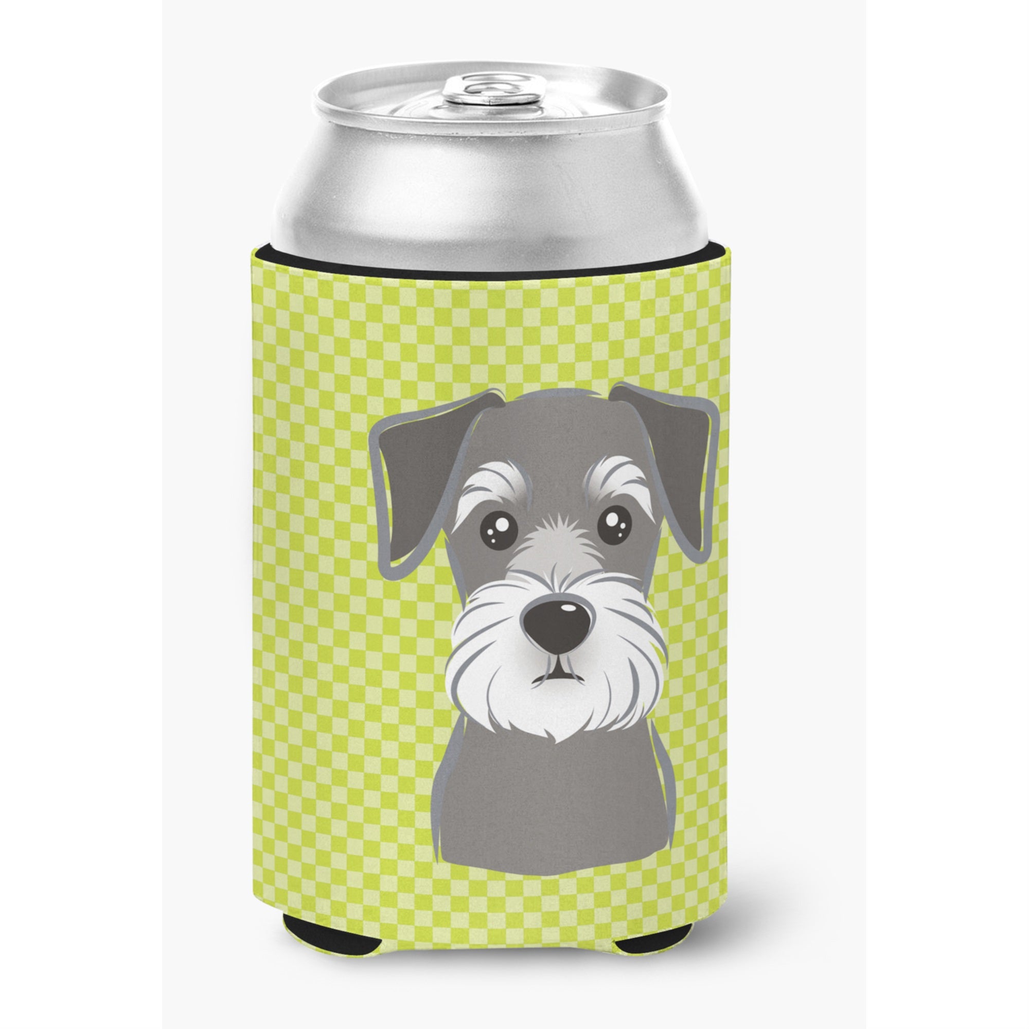 Checkerboard Lime Green Schnauzer Can Or Bottle Hugger