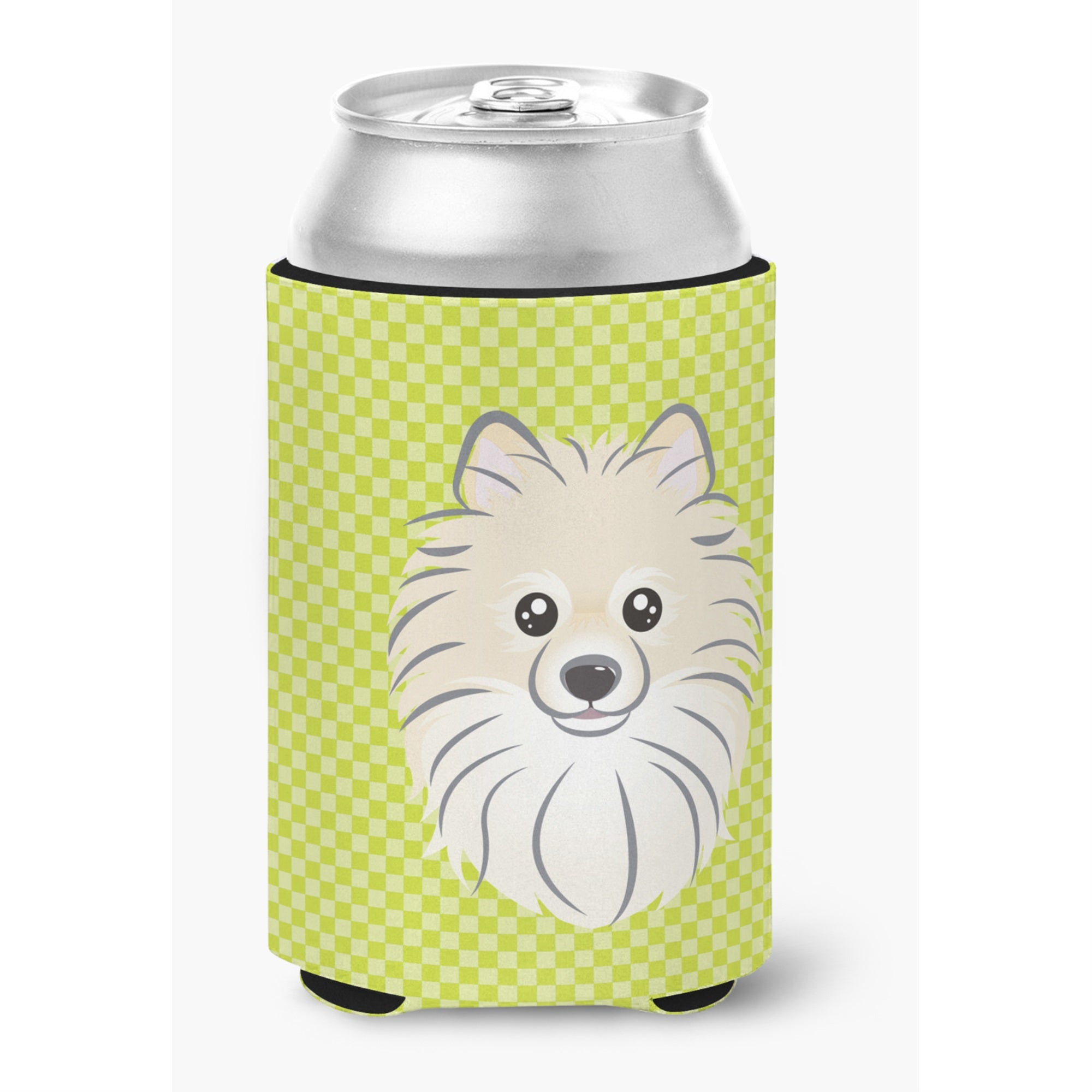 Checkerboard Lime Green Pomeranian Can Or Bottle Hugger