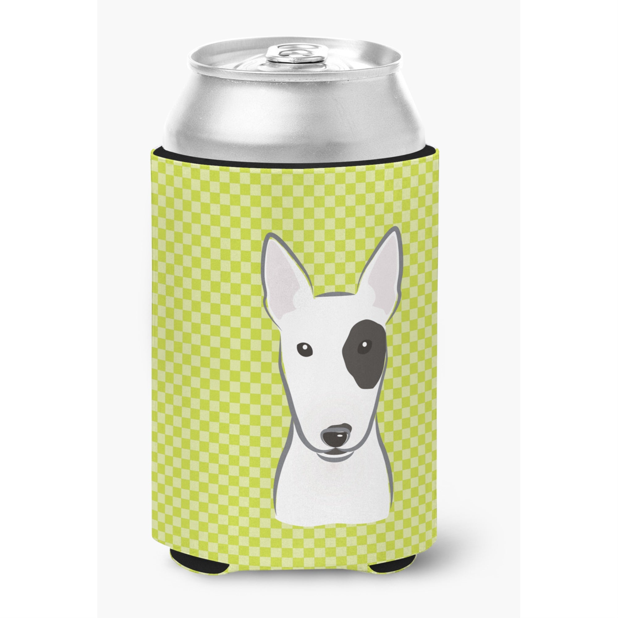 Checkerboard Lime Green Bull Terrier Can Or Bottle Hugger