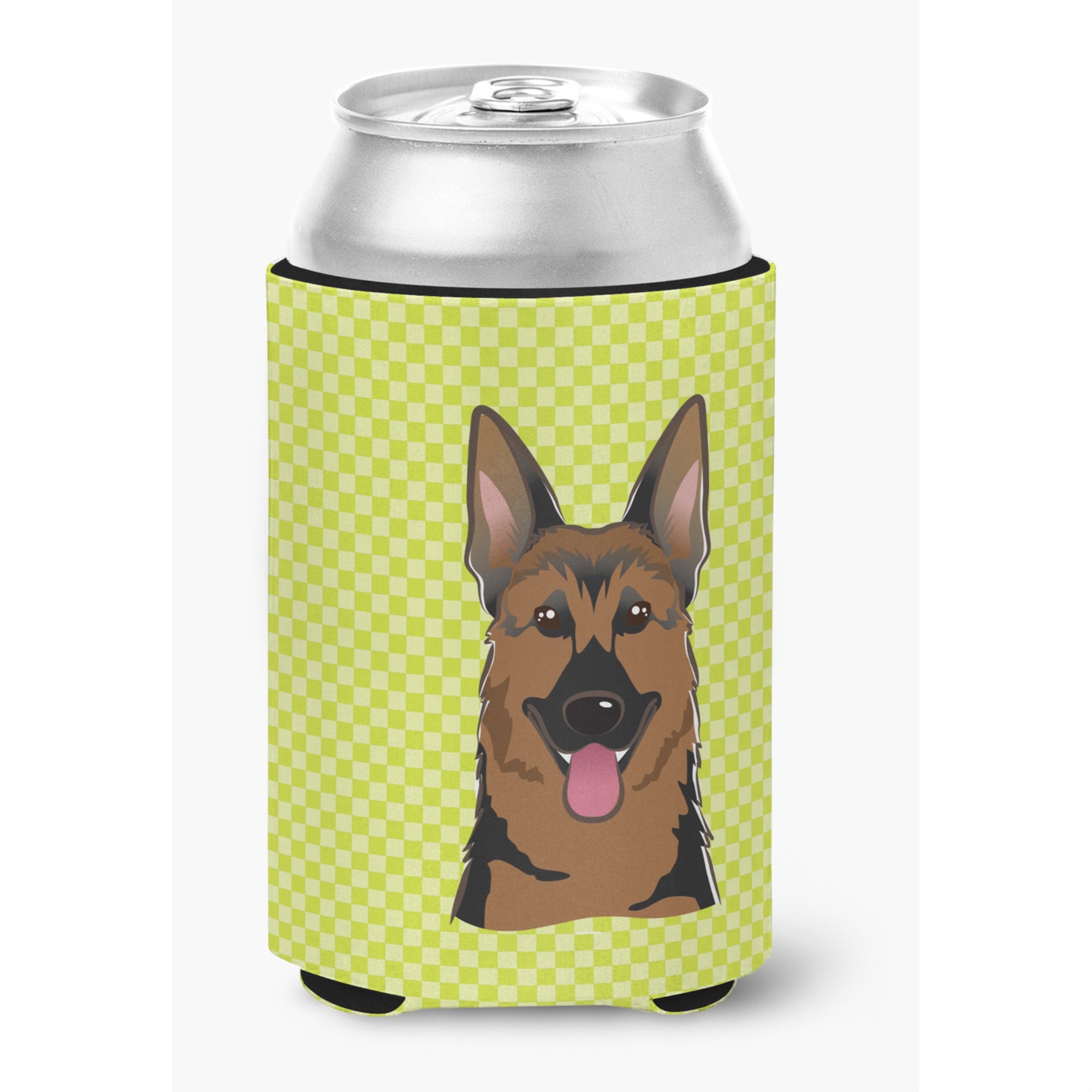 Checkerboard Lime Green German Shepherd Can Or Bottle Hugger