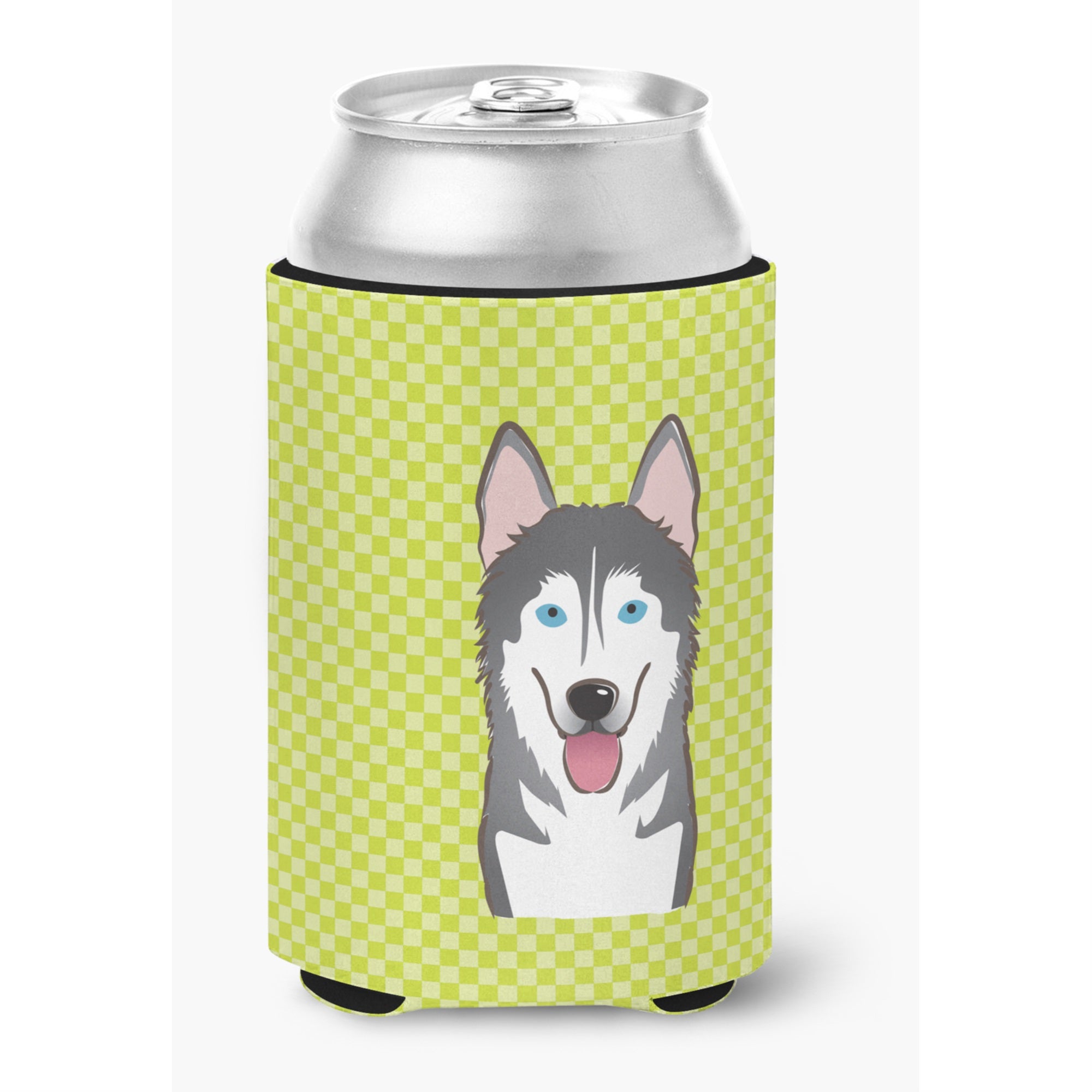 Checkerboard Lime Green Alaskan Malamute Can Or Bottle Hugger