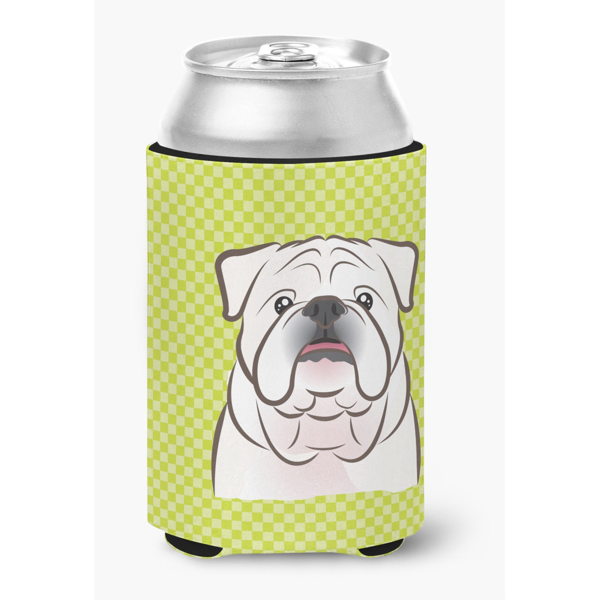 Checkerboard Lime Green White English Bulldog  Can Or Bottle Hugger