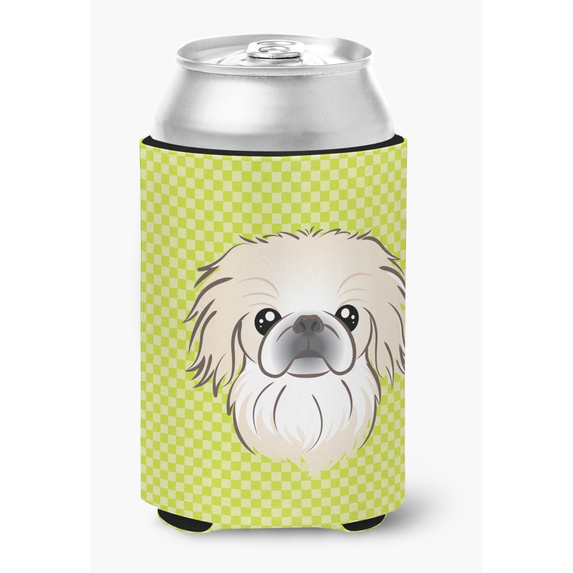 Checkerboard Lime Green Pekingese Can Or Bottle Hugger