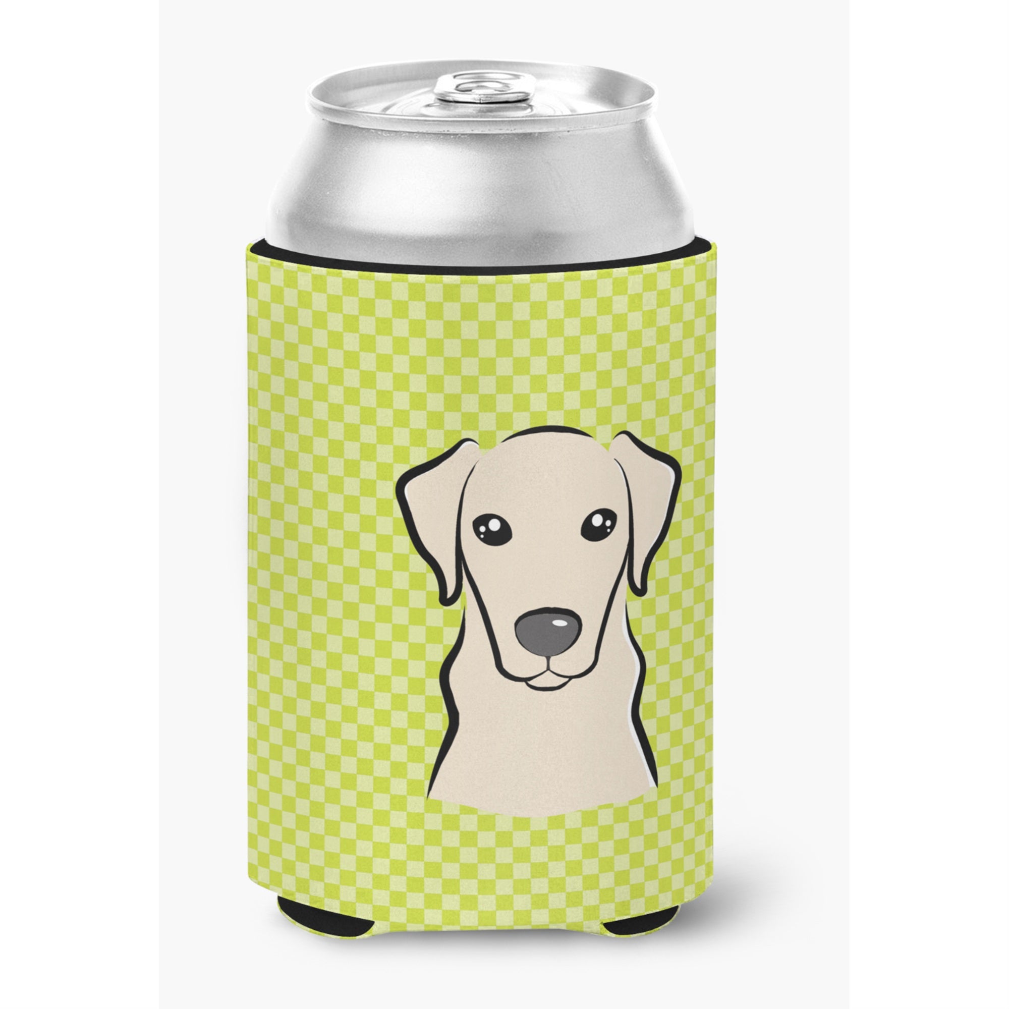 Checkerboard Lime Green Yellow Labrador Can Or Bottle Hugger