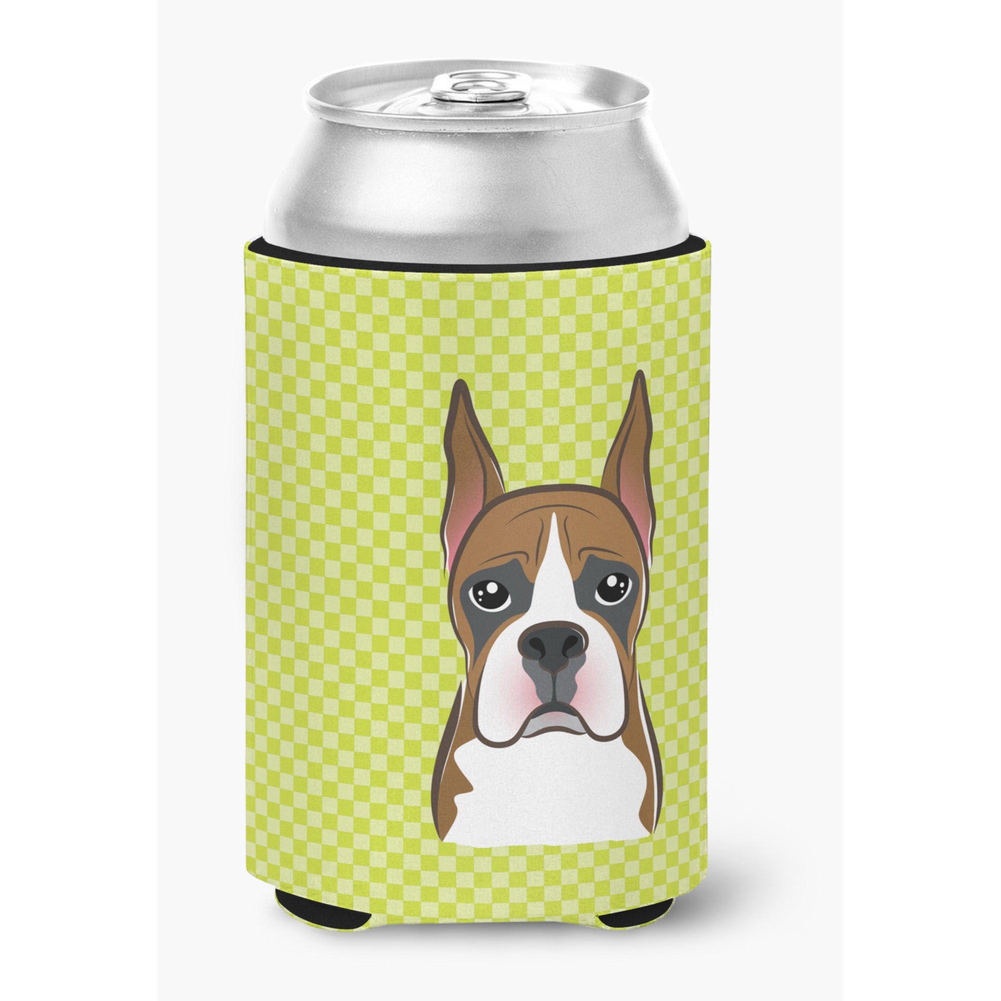 Checkerboard Lime Green Boxer Can Or Bottle Hugger