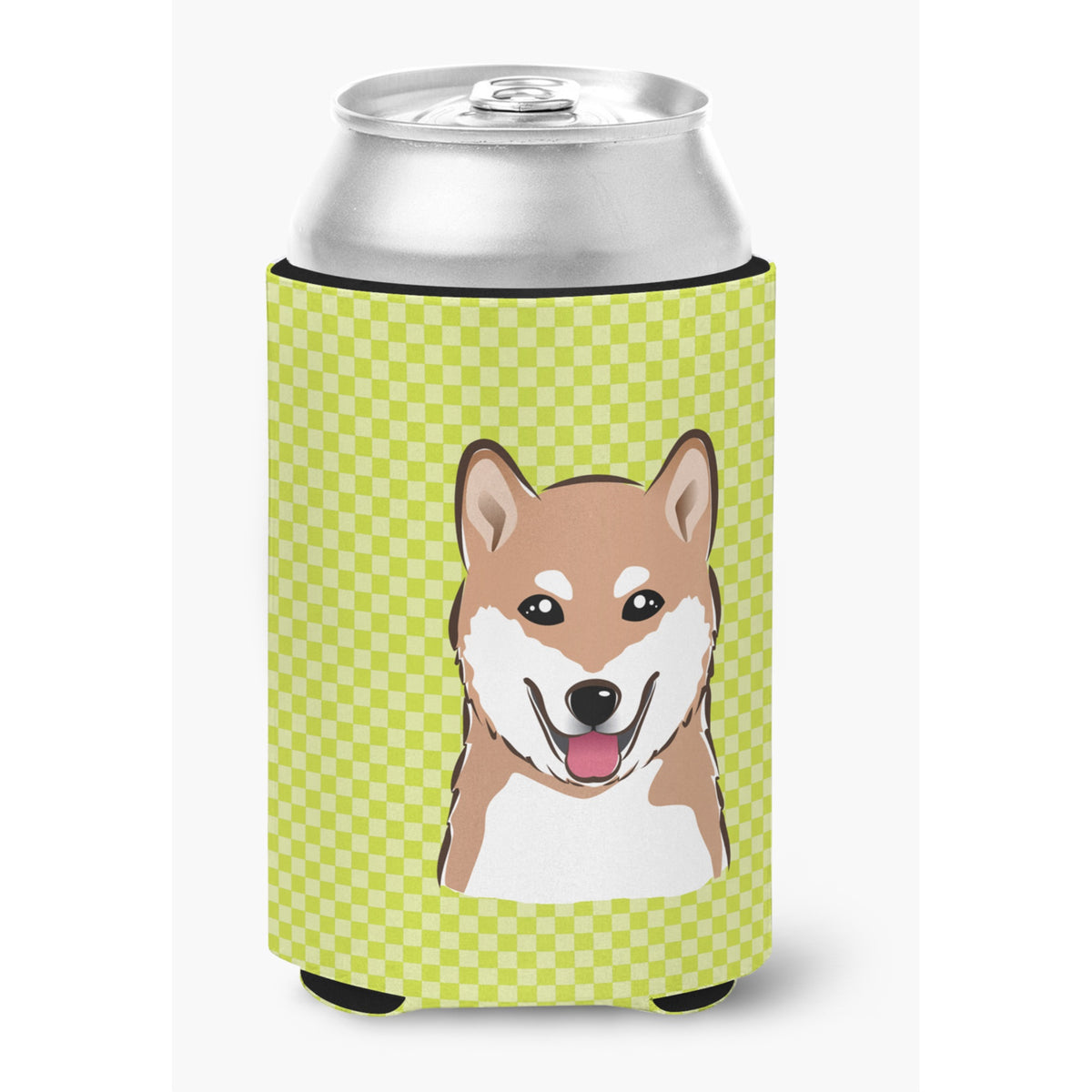 Checkerboard Lime Green Shiba Inu Can Or Bottle Hugger