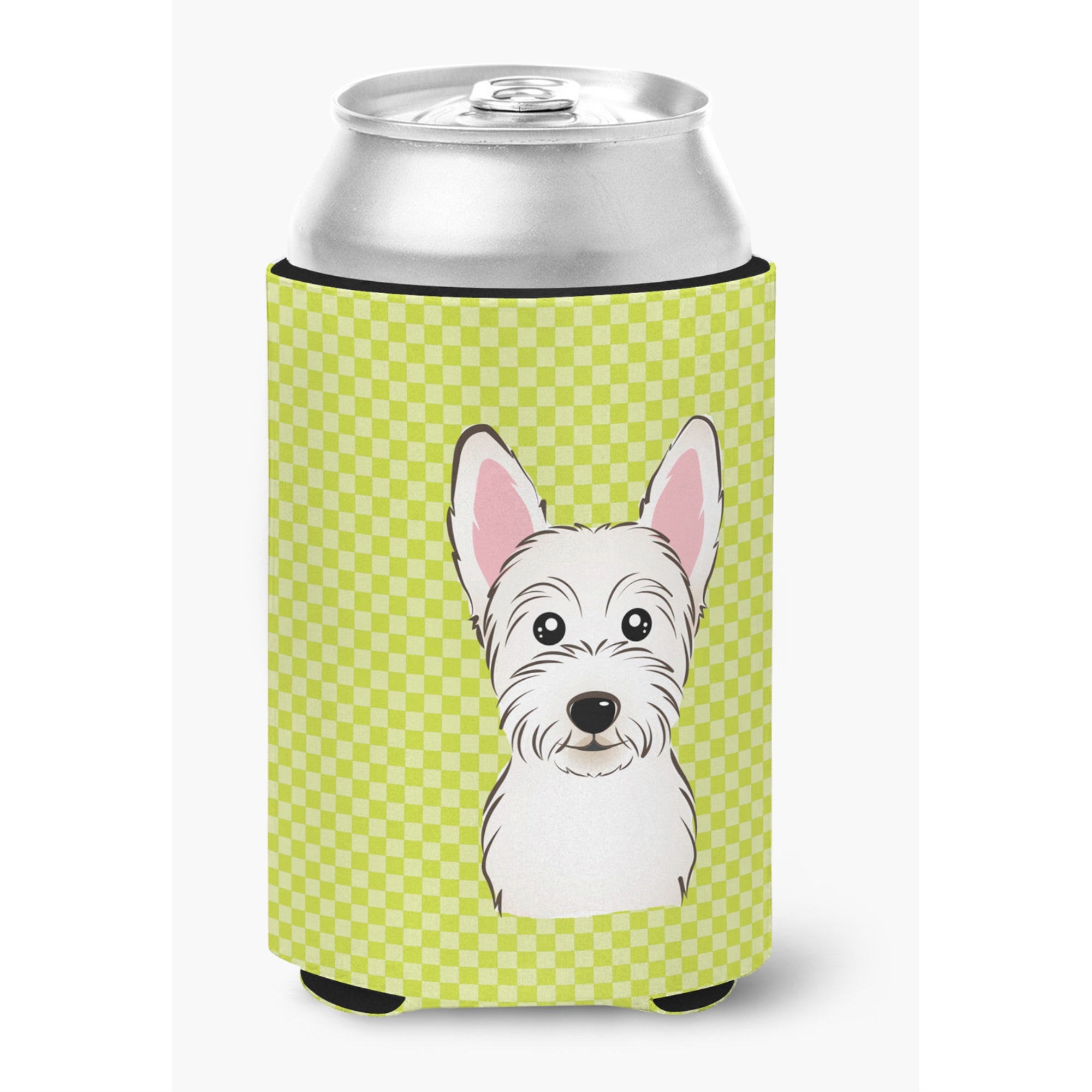 Checkerboard Lime Green Westie Can Or Bottle Hugger