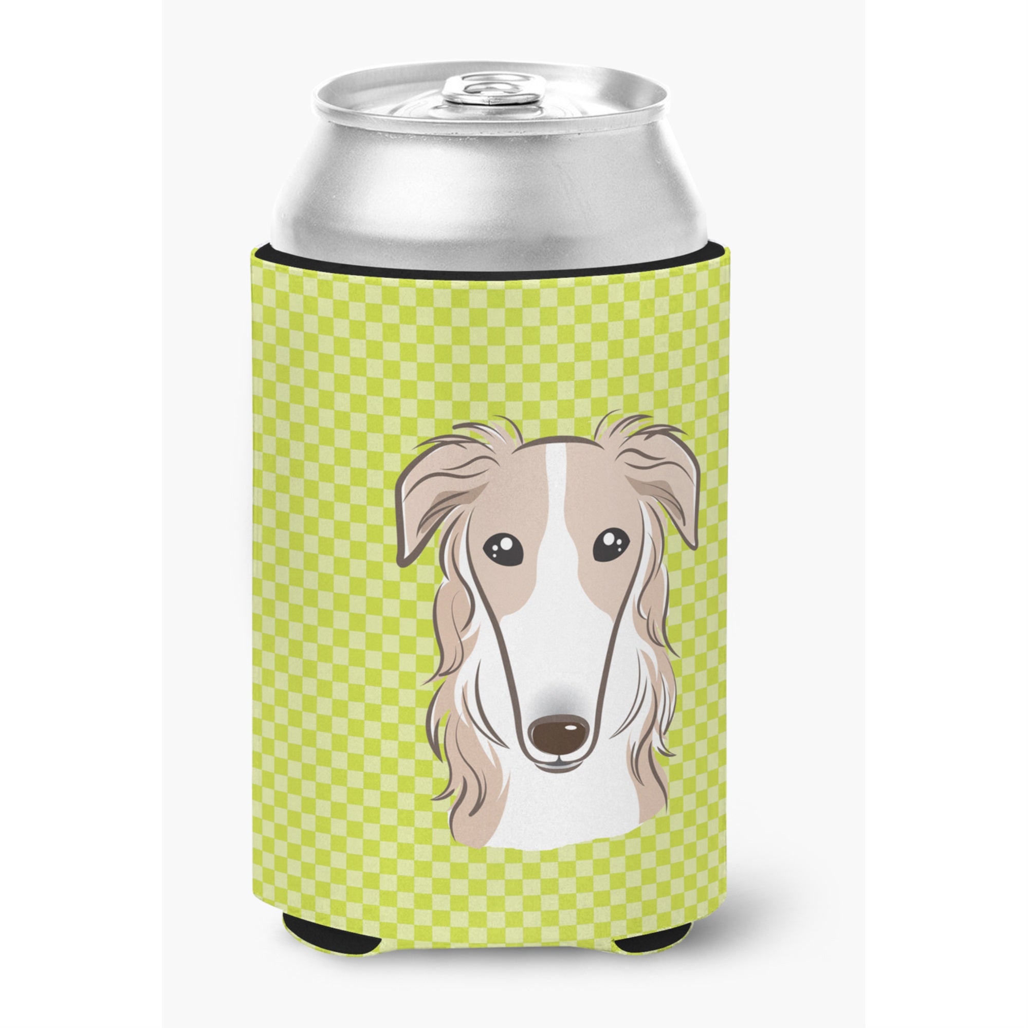 Checkerboard Lime Green Borzoi Can Or Bottle Hugger