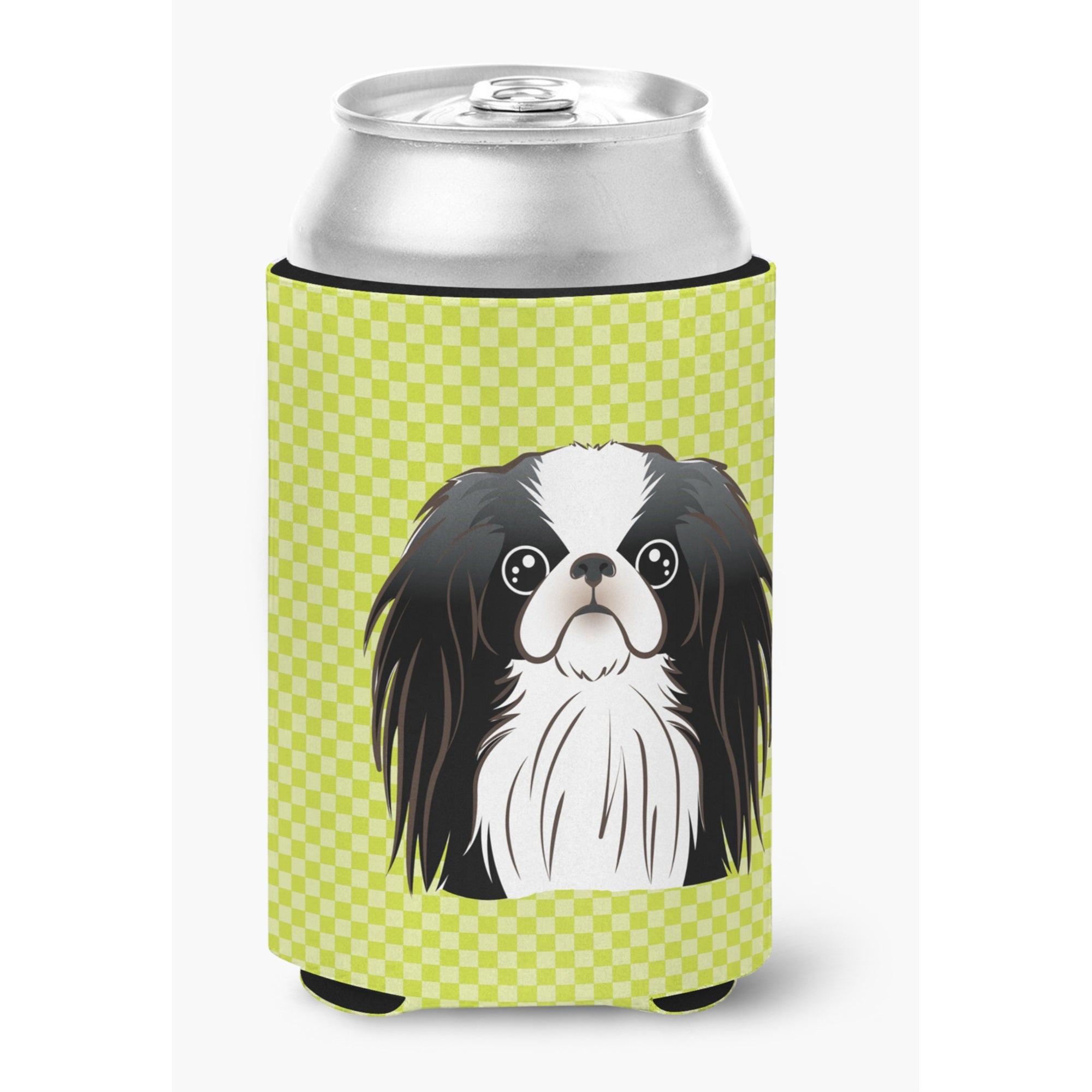Checkerboard Lime Green Japanese Chin Can Or Bottle Hugger