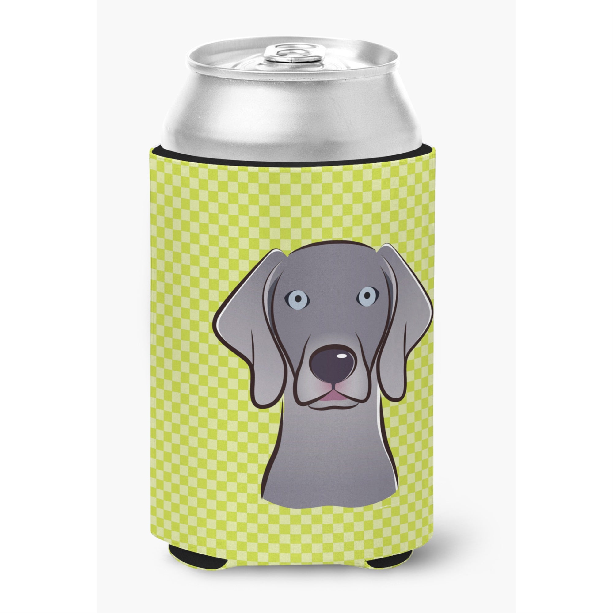 Checkerboard Lime Green Weimaraner Can Or Bottle Hugger