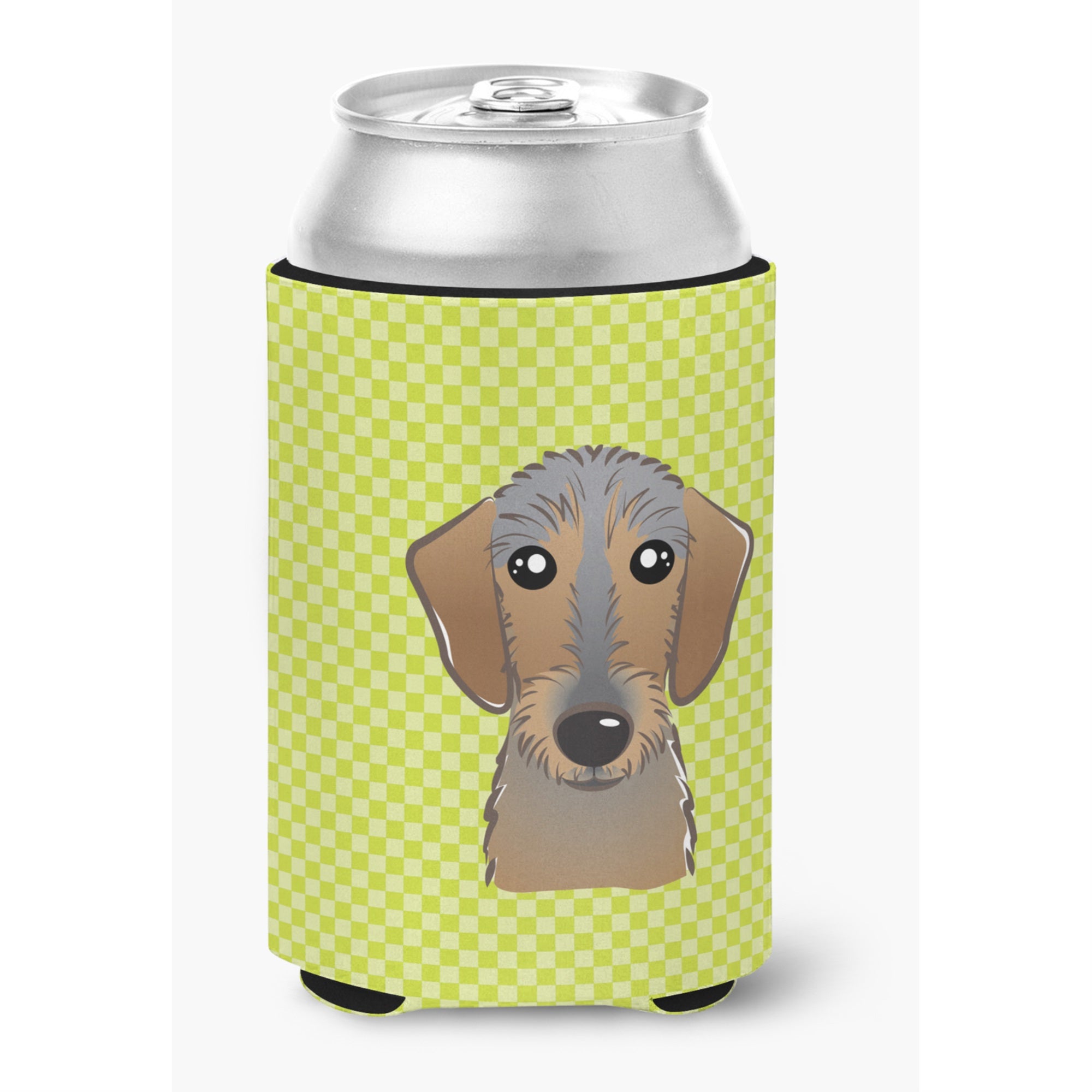 Checkerboard Lime Green Wirehaired Dachshund Can Or Bottle Hugger