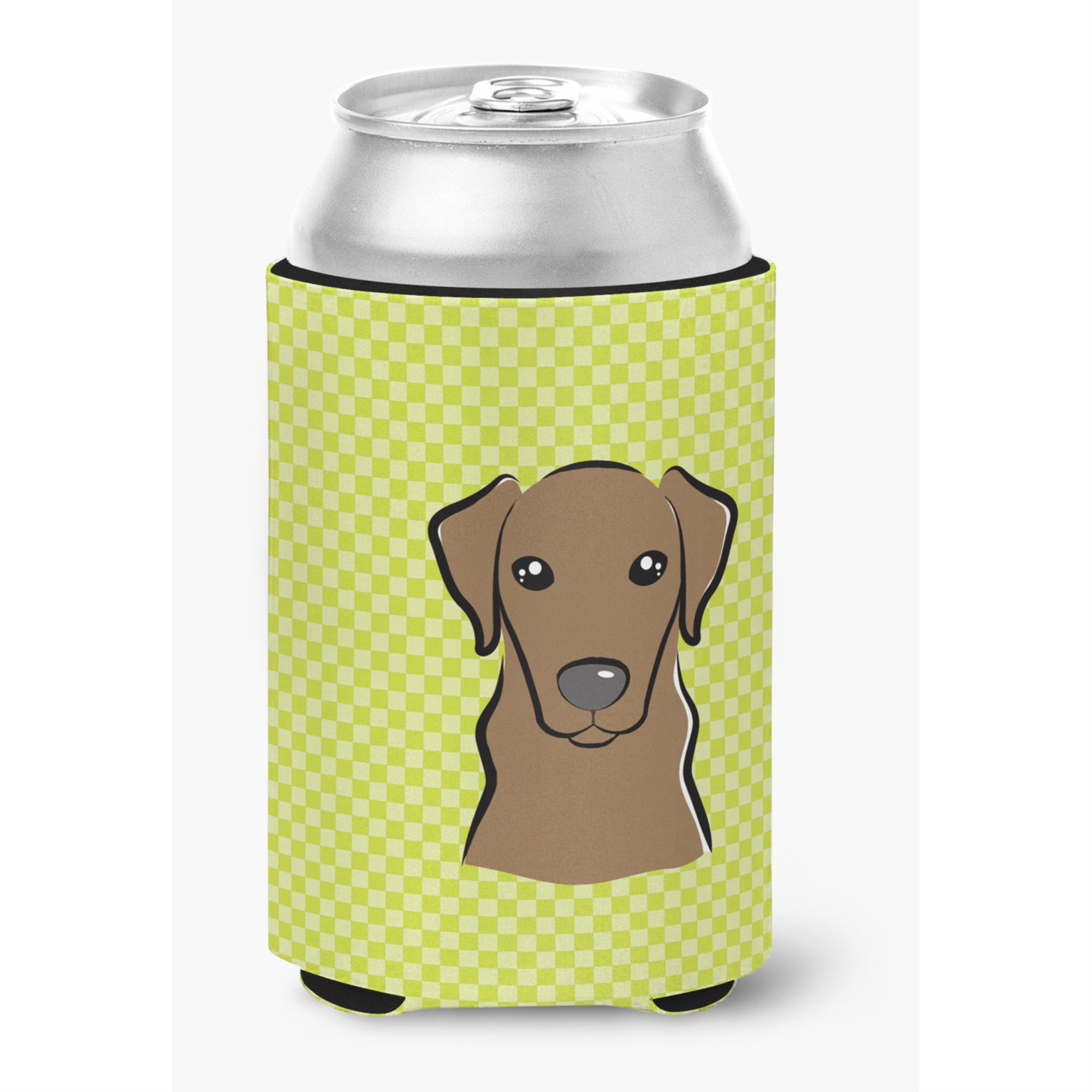Checkerboard Lime Green Chocolate Labrador Can Or Bottle Hugger