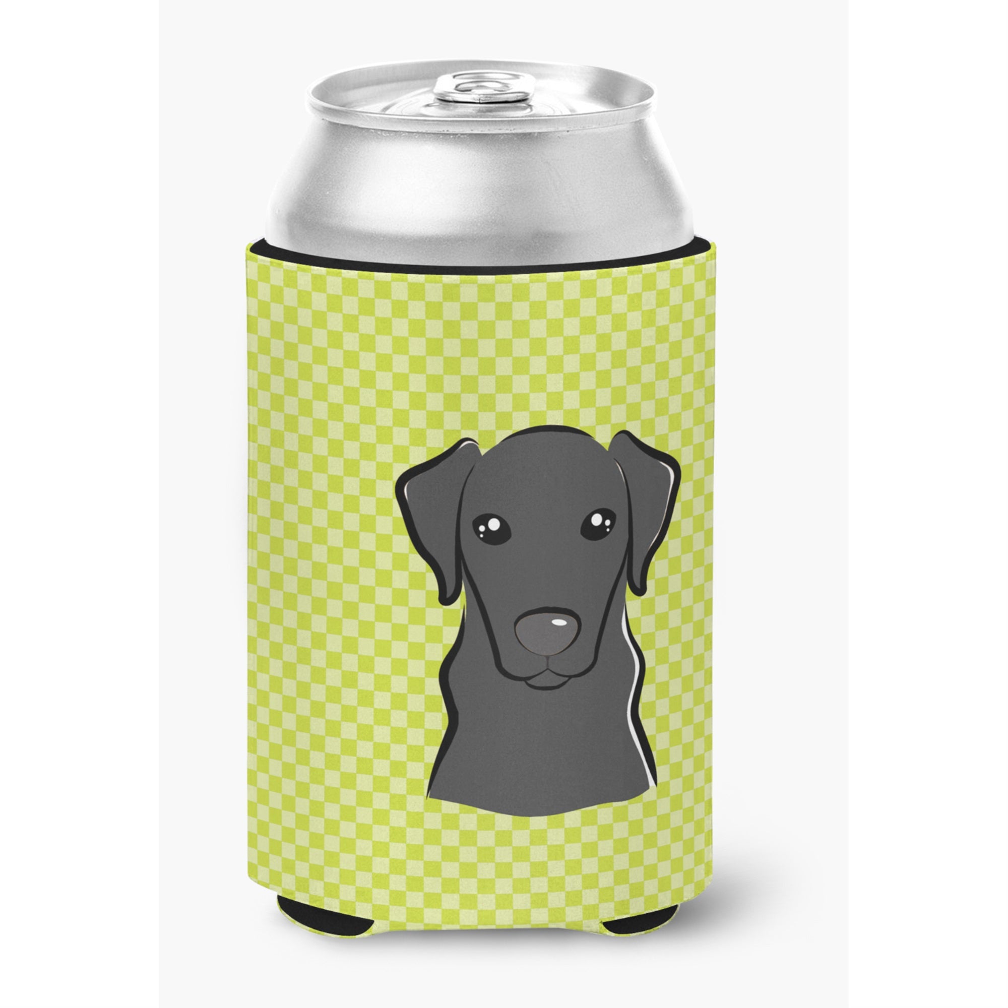 Checkerboard Lime Green Black Labrador Can Or Bottle Hugger