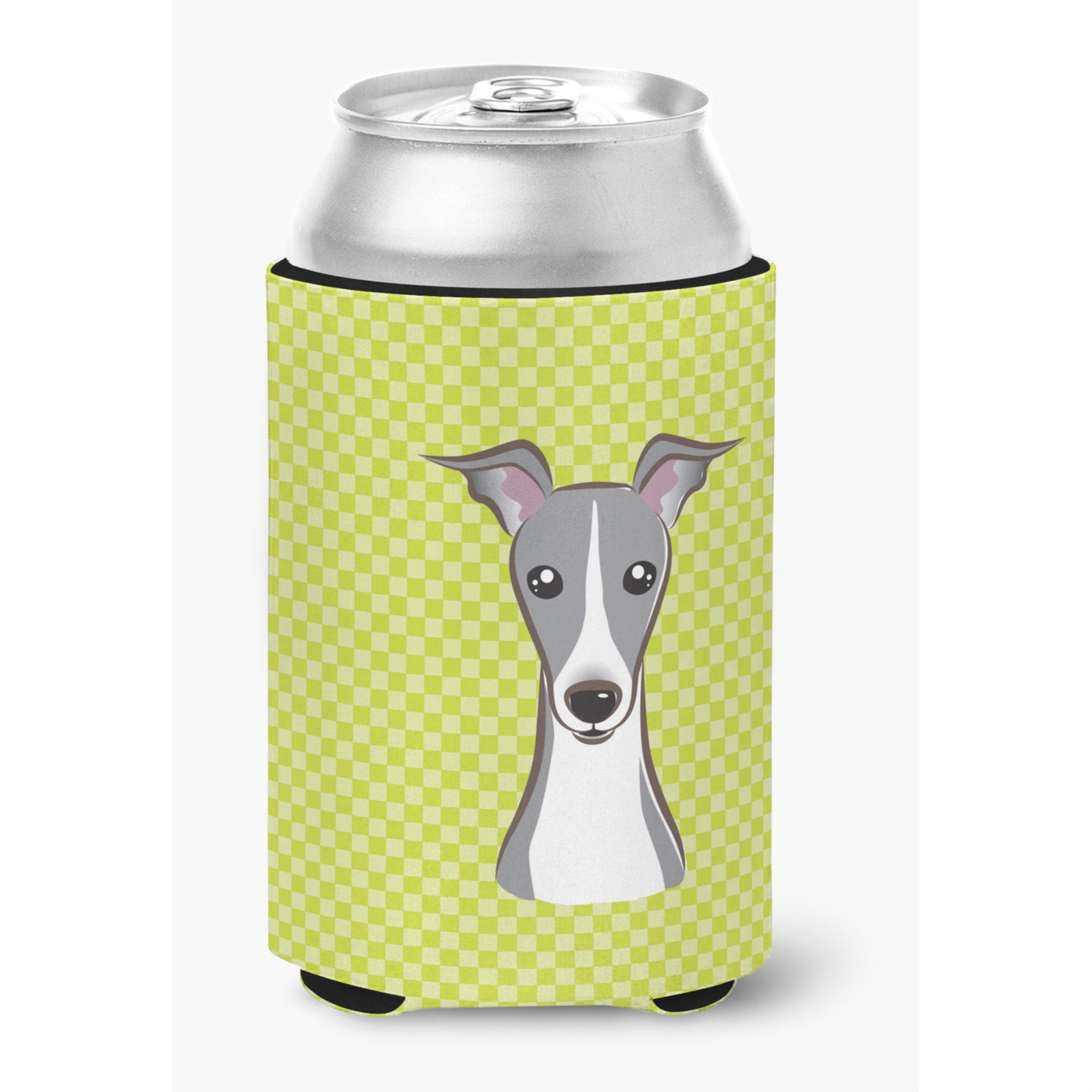 Checkerboard Lime Green Italian Greyhound Can Or Bottle Hugger