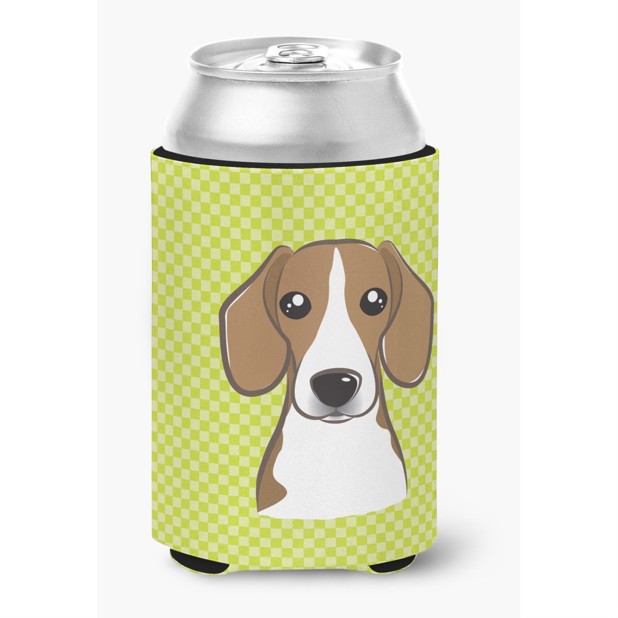 Checkerboard Lime Green Beagle Can Or Bottle Hugger