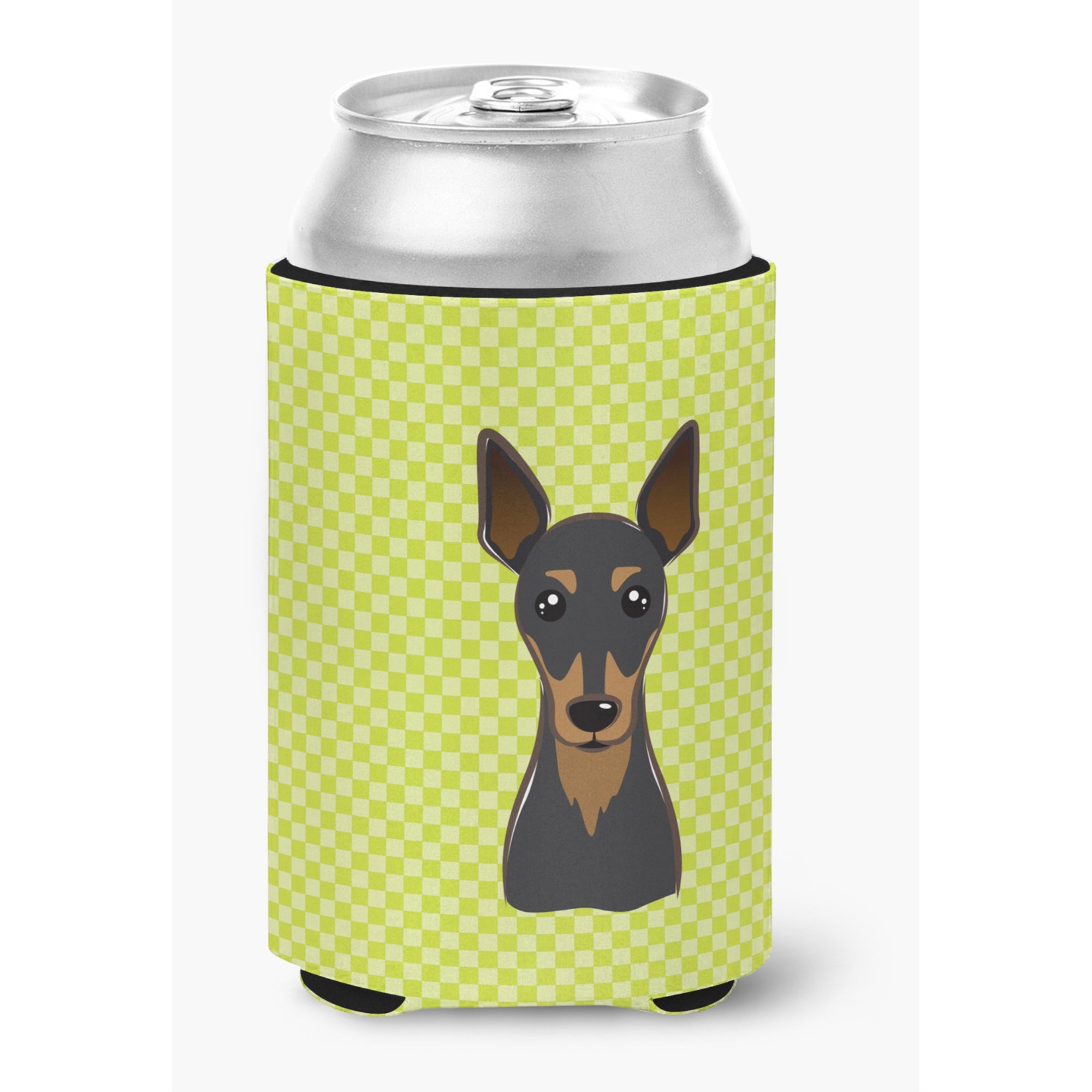 Checkerboard Lime Green Min Pin Can Or Bottle Hugger