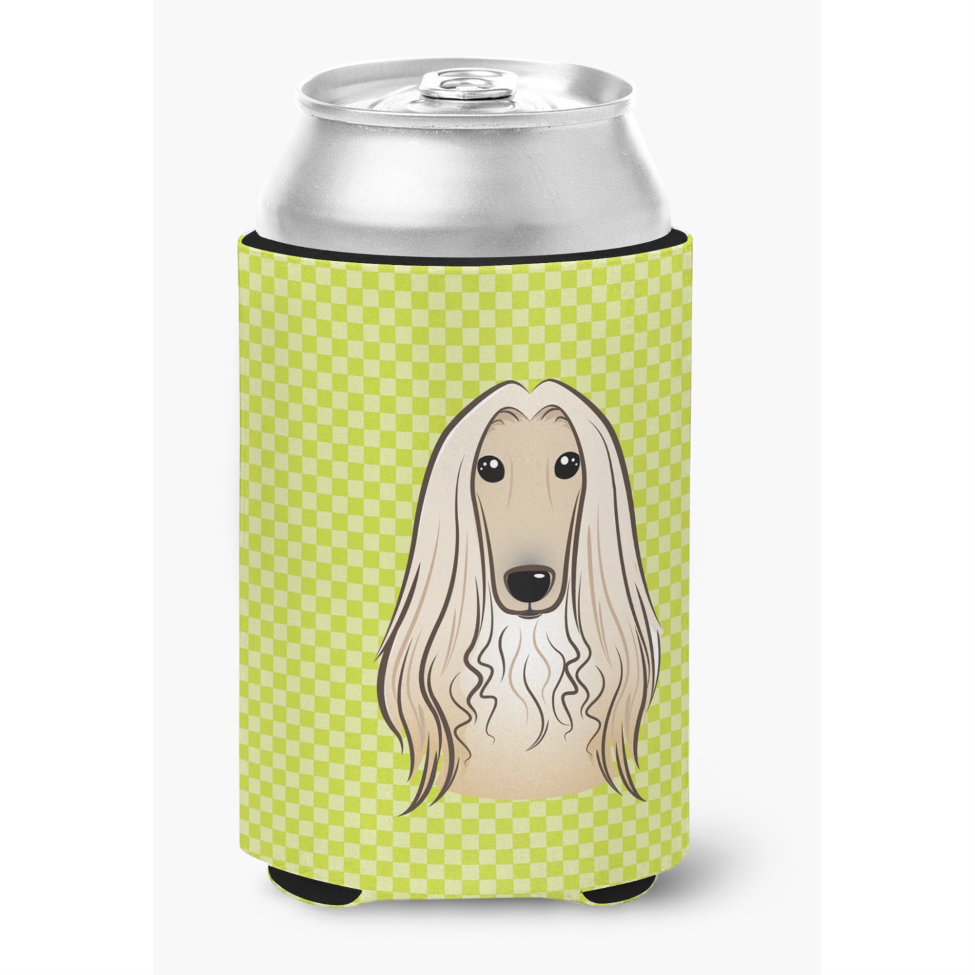 Checkerboard Lime Green Afghan Hound Can Or Bottle Hugger