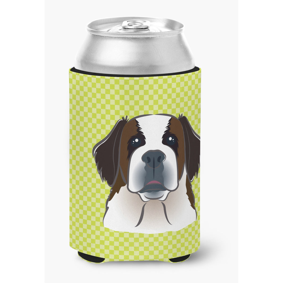 Checkerboard Lime Green Saint Bernard Can Or Bottle Hugger