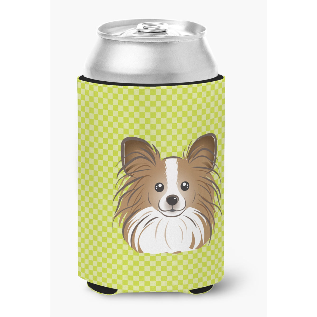 Checkerboard Lime Green Papillon Can Or Bottle Hugger