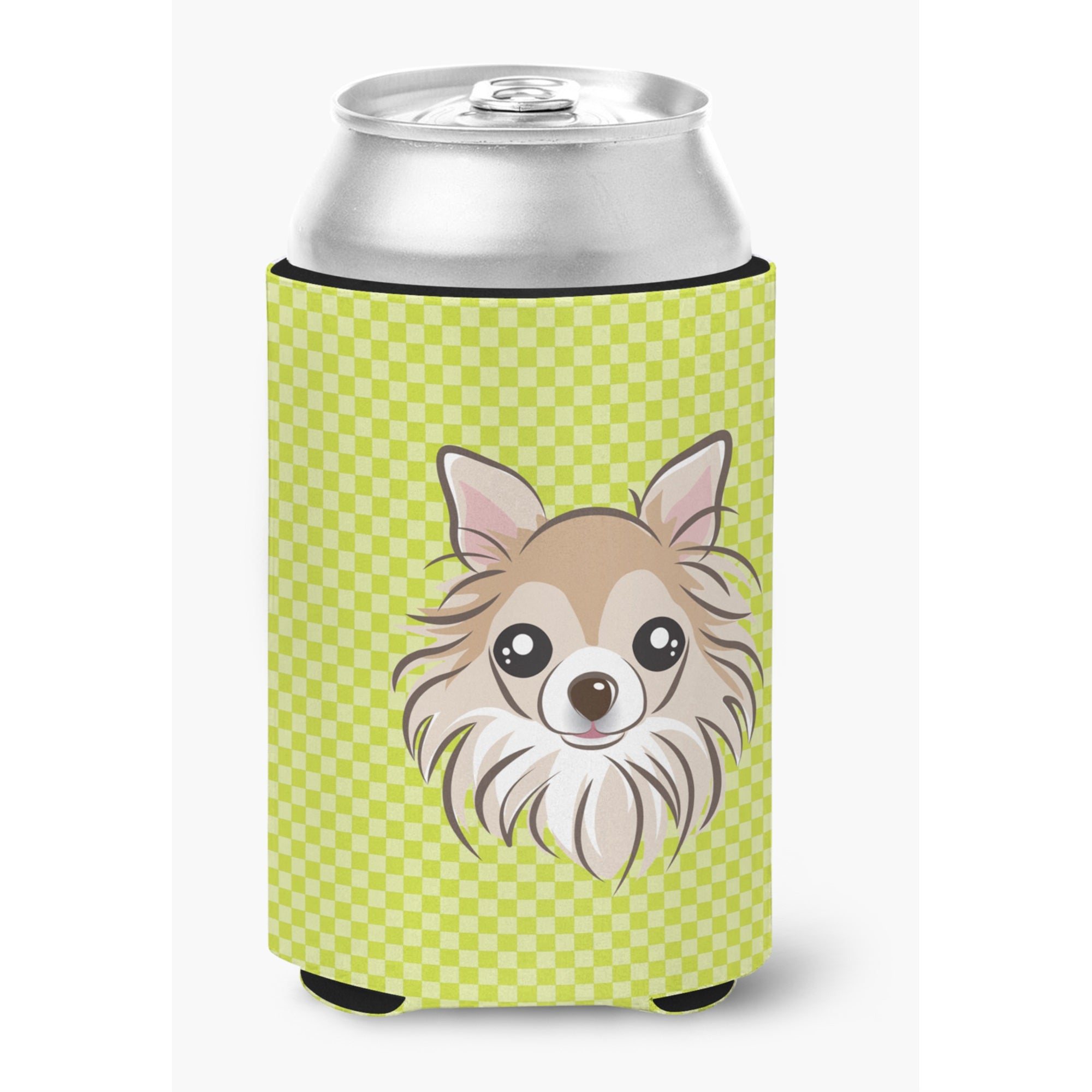 Checkerboard Lime Green Chihuahua Can Or Bottle Hugger