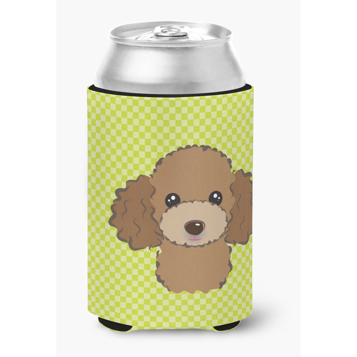 Checkerboard Lime Green Chocolate Brown Poodle Can Or Bottle Hugger