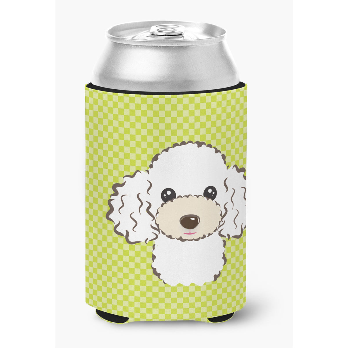 Checkerboard Lime Green White Poodle Can Or Bottle Hugger