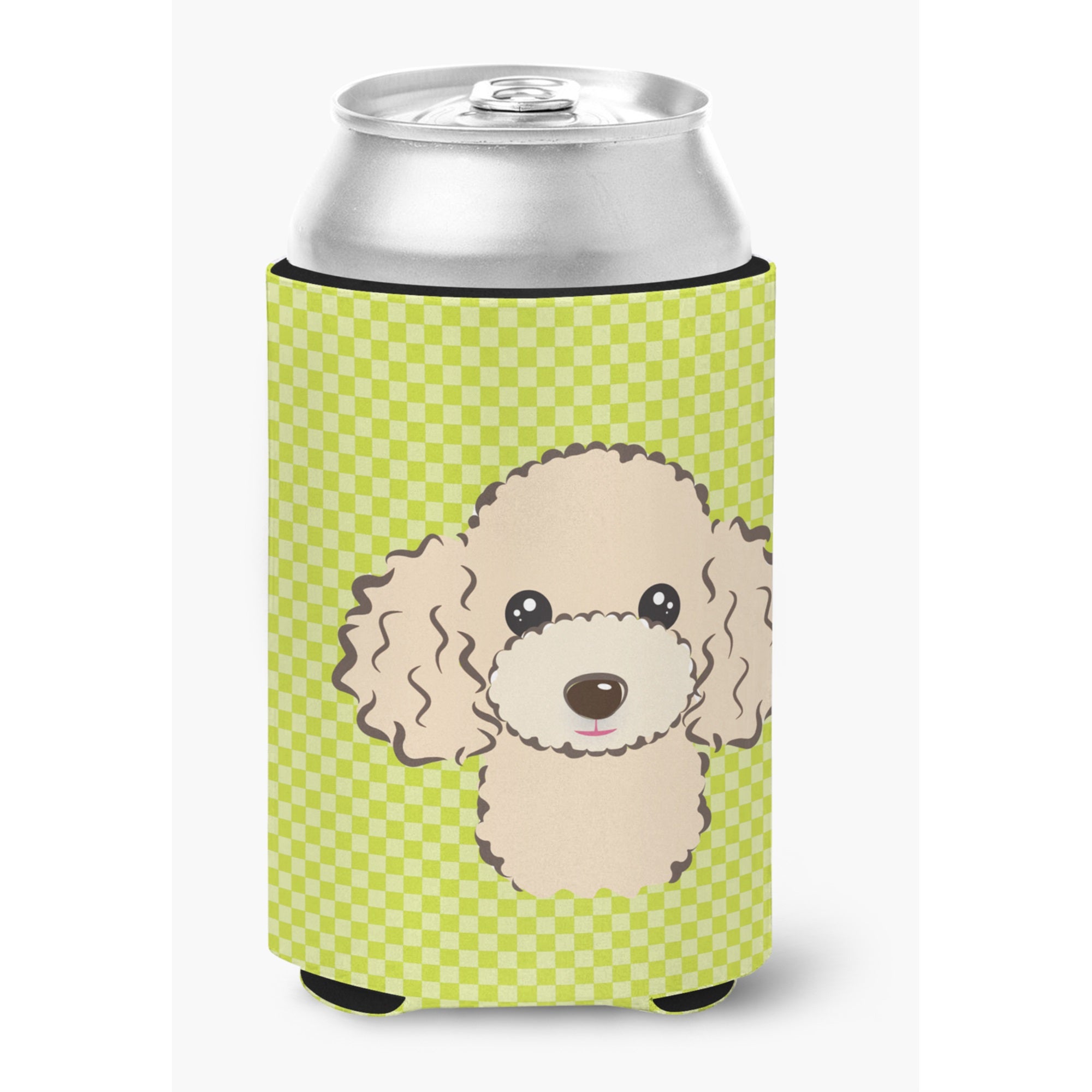Checkerboard Lime Green Buff Poodle Can Or Bottle Hugger