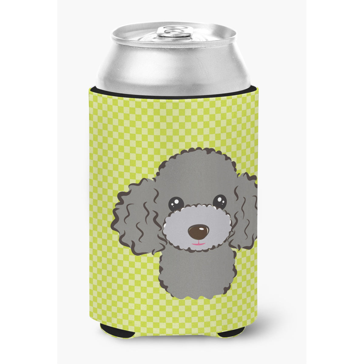 Checkerboard Lime Green Silver Gray Poodle Can Or Bottle Hugger