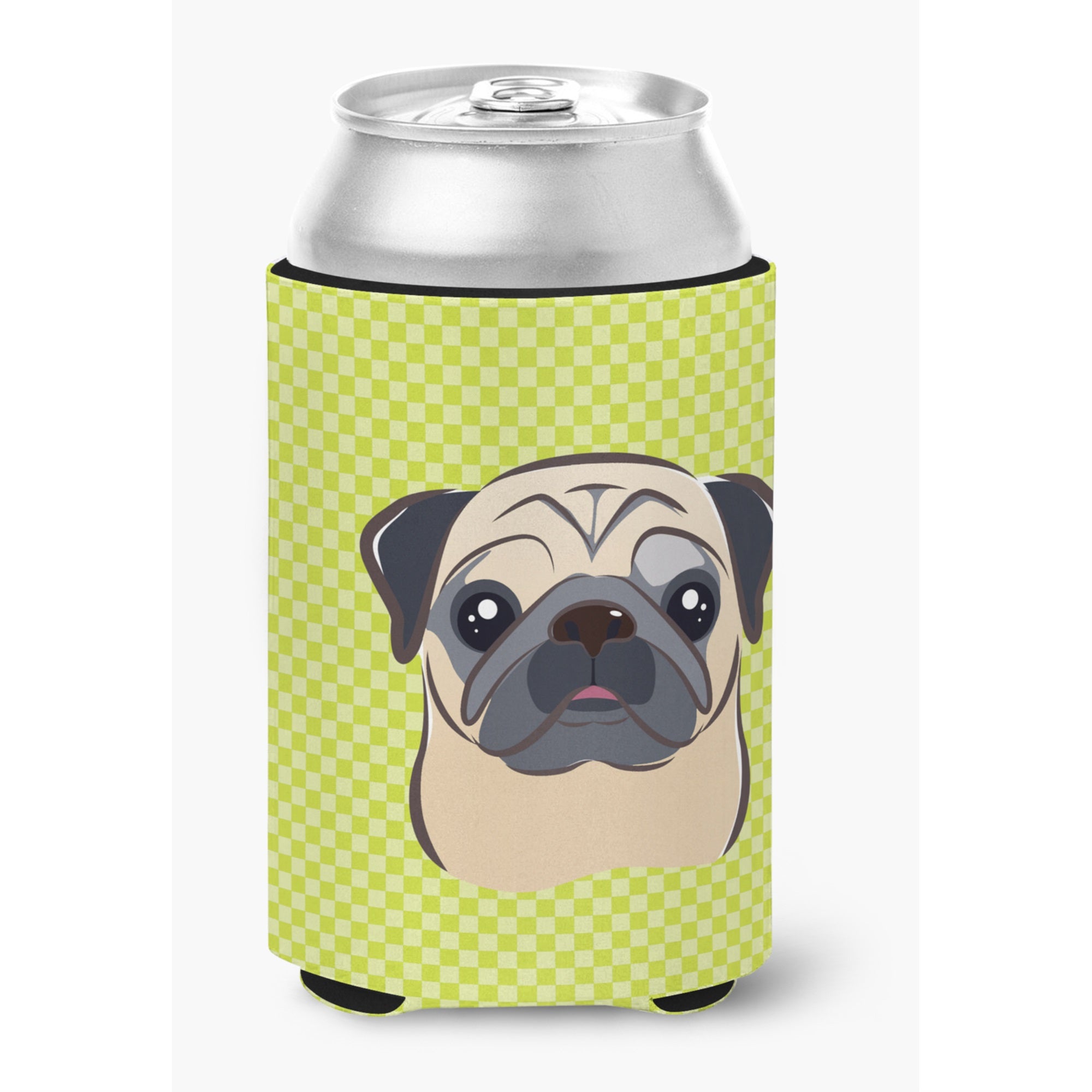 Checkerboard Lime Green Fawn Pug Can Or Bottle Hugger