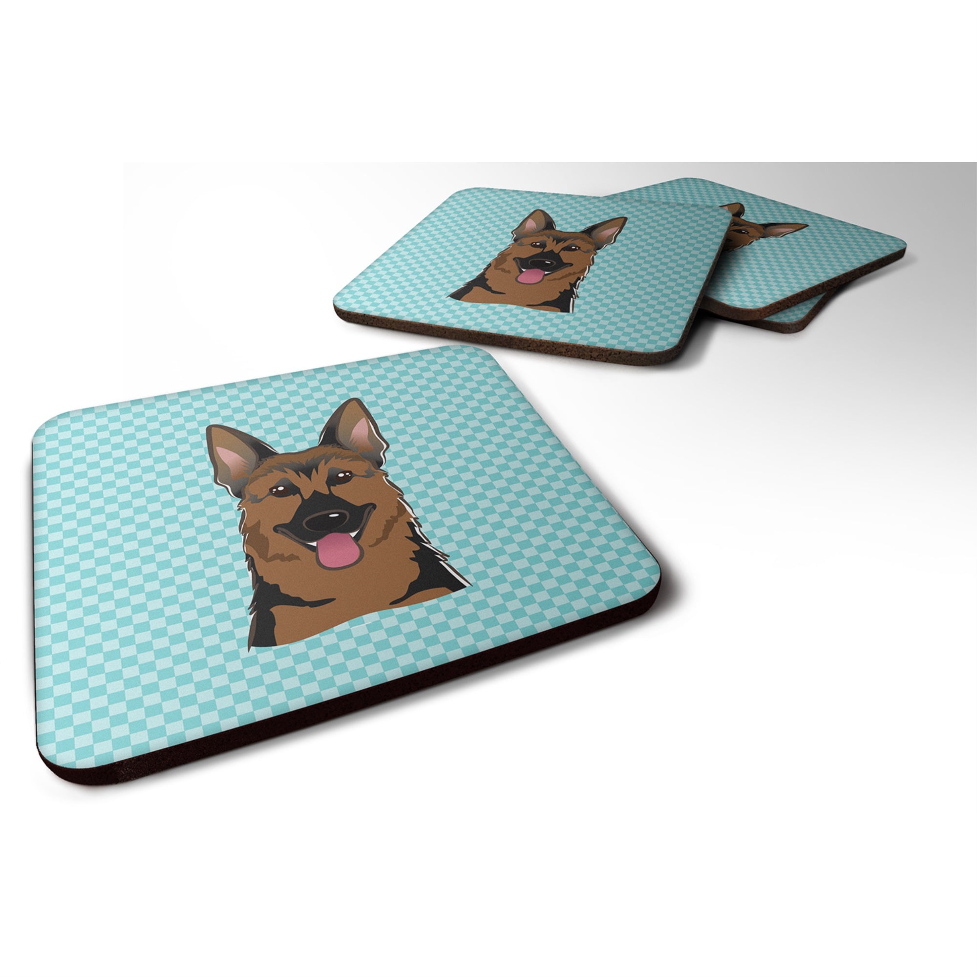 Checkerboard Blue German Shepherd Foam Coaster Set Of 4