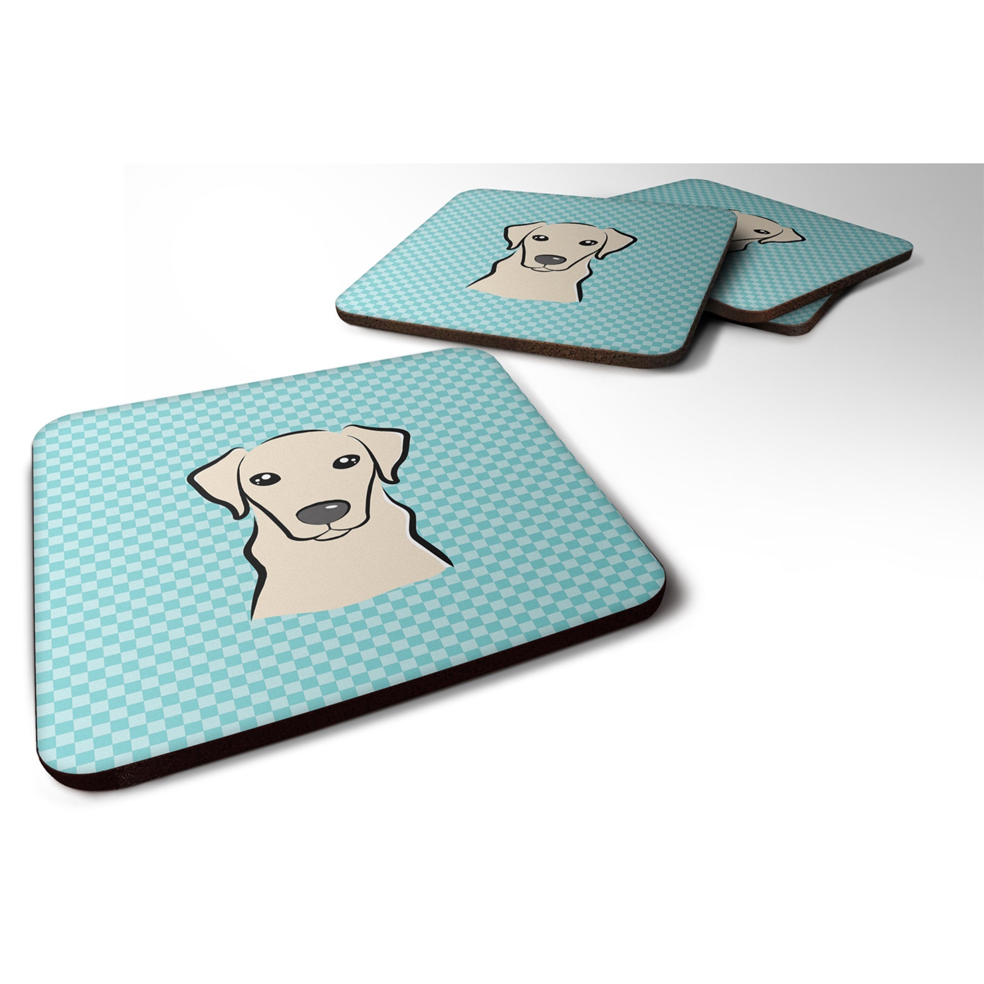 Checkerboard Blue Yellow Labrador Foam Coaster Set Of 4