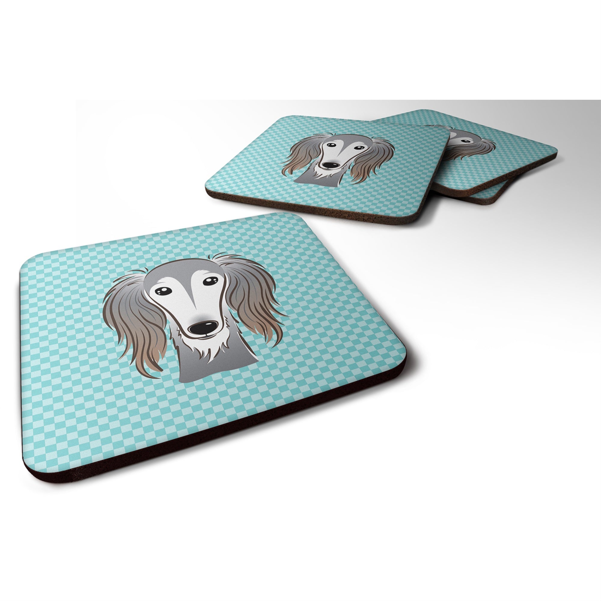 Checkerboard Blue Saluki Foam Coaster Set Of 4