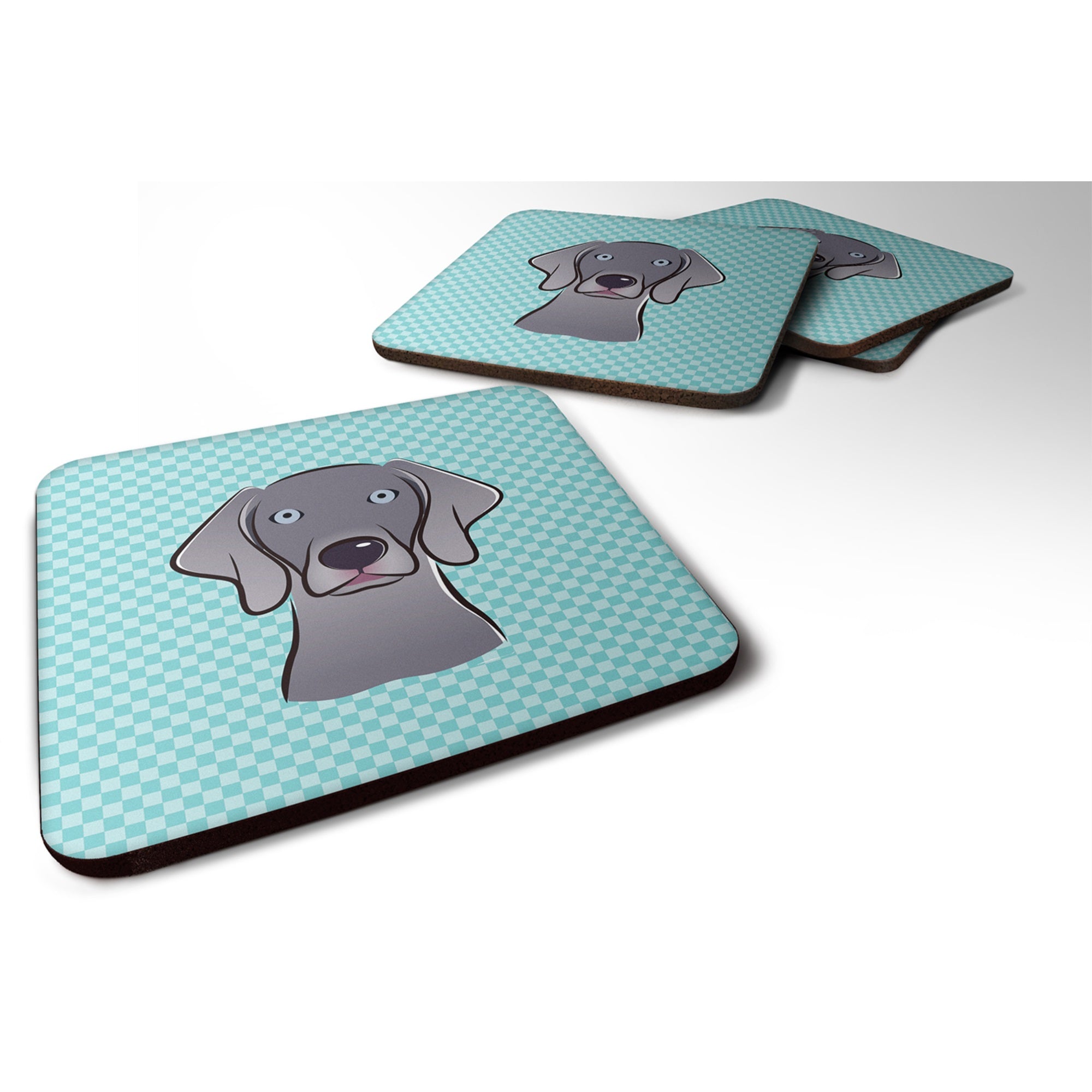 Checkerboard Blue Weimaraner Foam Coaster Set Of 4